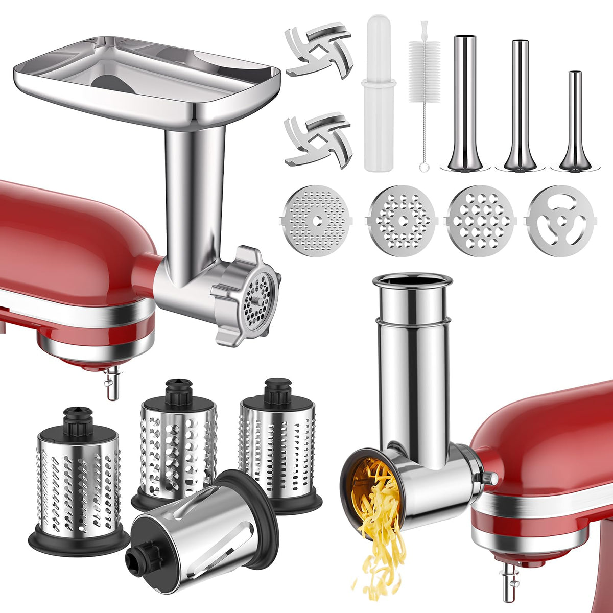 Meat Grinder & Stainless Steel Slicer Shredder Attachment For Kitchenaid Stand Mixer, Includes Metal Food Grinder Attachment Wit