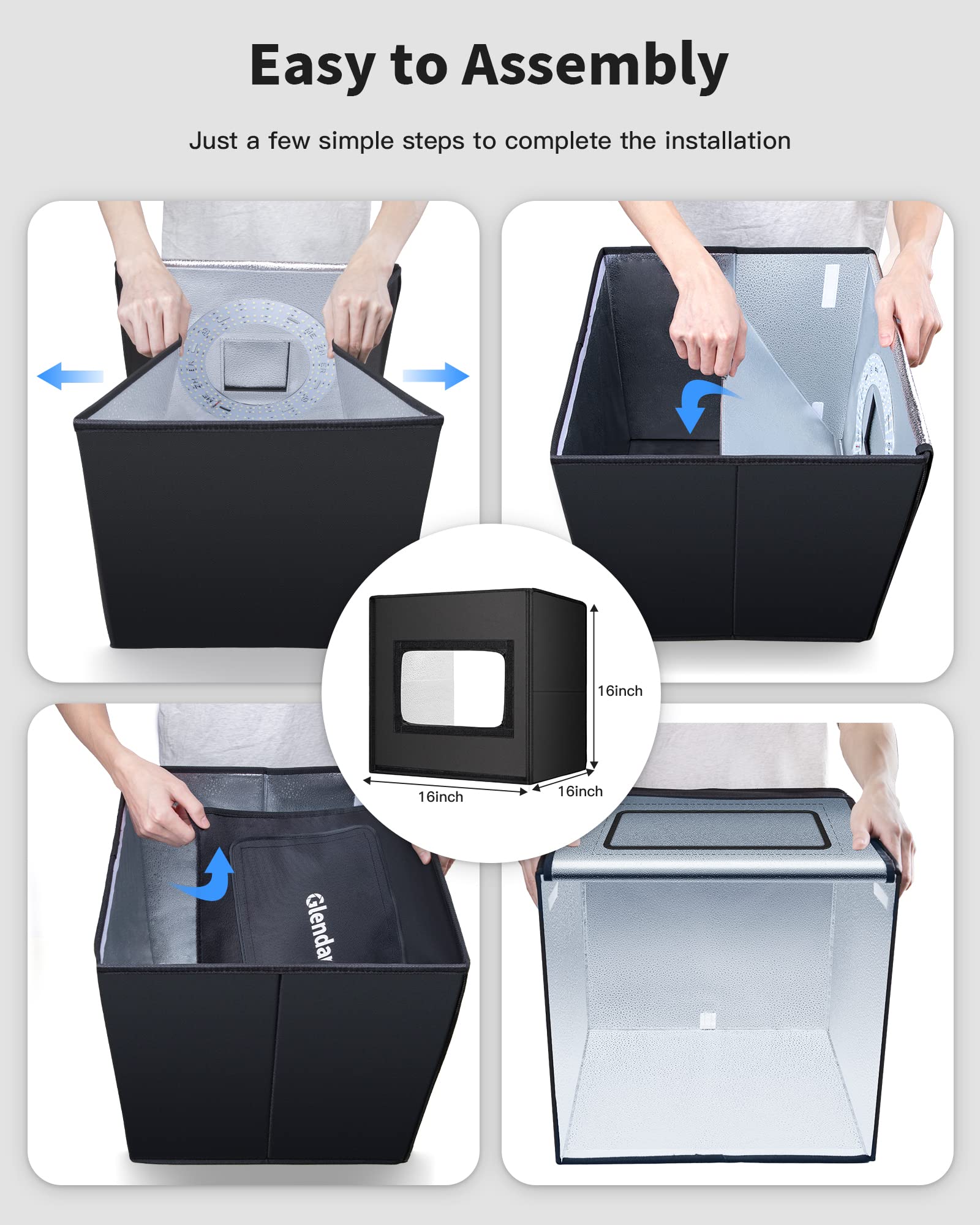 Glendan Light Box Photography, Portable Photo Studio Light Box, 16'' X 16'' Professional Dimmable Shooting Tent Kit With 216 Led