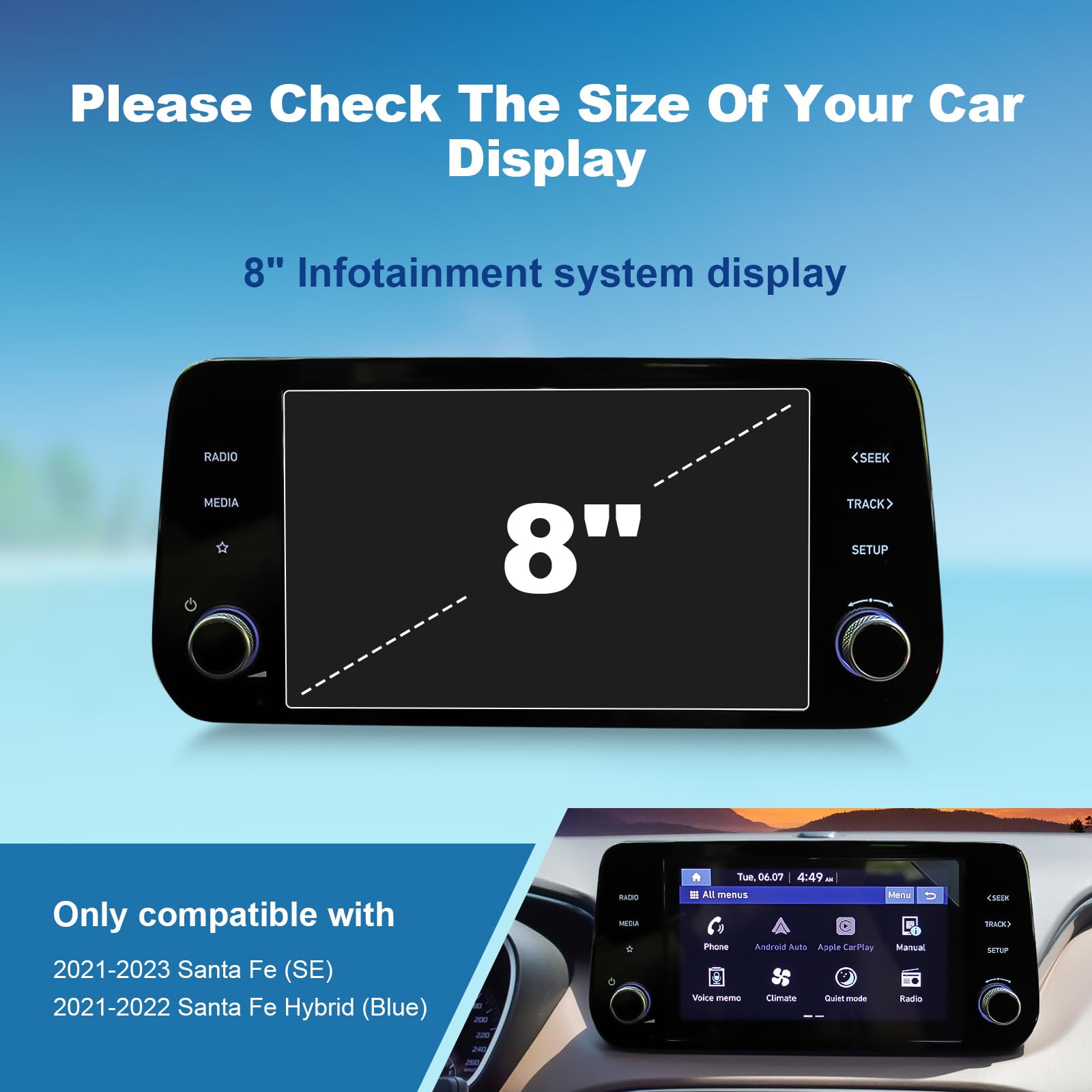 Coleya 2021 2022 2023 Santa Fe Screen Protector For Hyundai Santa Fe Se 8 Inch Touch Screen, 2023 H Yundai Santa Fe Accessories