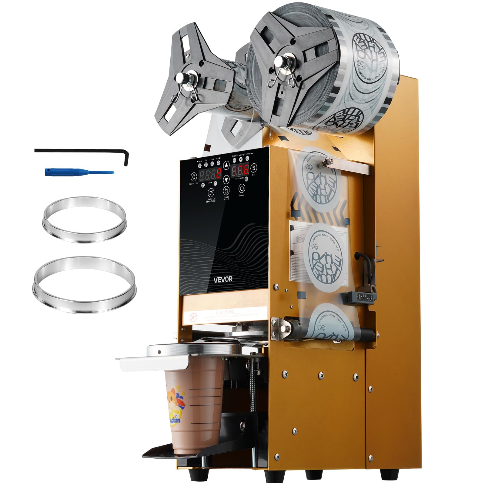 VEVOR Fully Automatic Cup Sealing Machine, 500-650 Cups/H, Cup Sealer Machine for 180 mm Tall & 90/95 mm Cup, Electric Boba Tea