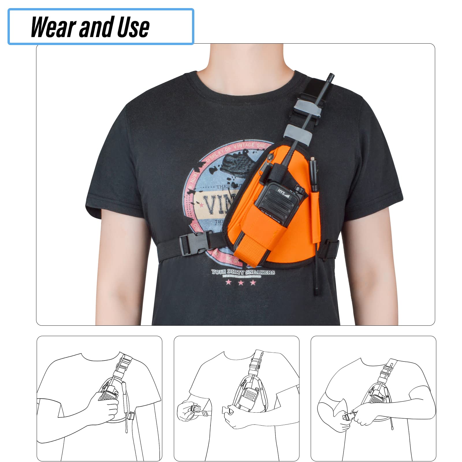 Hyshikra Universal Radio Chest Pack, Walkie Talkie Nylon Holder, Holster Case Pouch Front Pack Accessories For Baofeng Uv5R Kenw