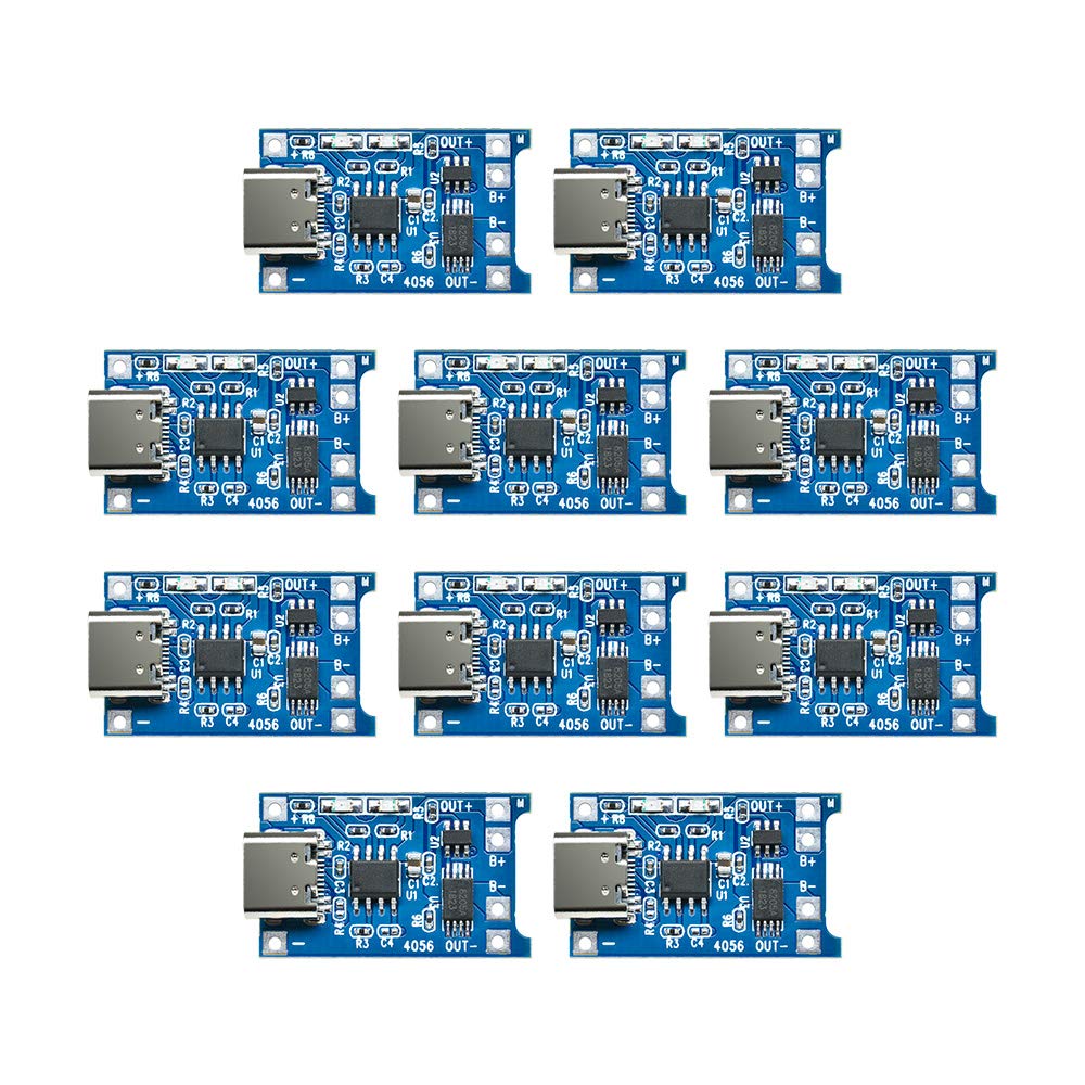 Diymore 10Pcs Tp4056 Type C Usb 5V 1A Battery Charger Module Charging Board With Dual Protection Functions
