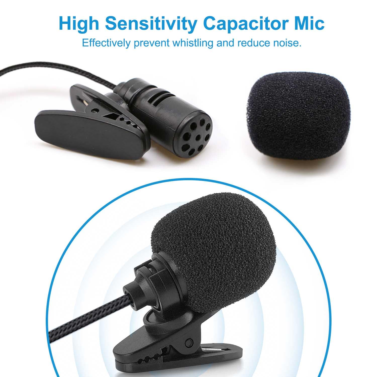 Kinizuxi 2 Pack Lavalier Lapel Microphone, Portable Collar Clip Mic Compatible With Iphone Android Smartphone Amplifier Podcast