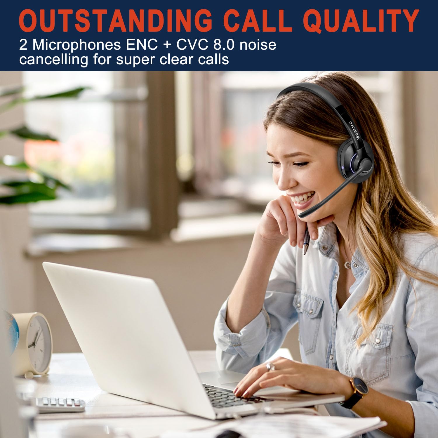 Bluetooth Headset With Cvc8.0 Dual Mic Noise Cancelling, Bluetooth Headphone Class 1 V5.1 Wired/Wireless Headset For Cell Phone