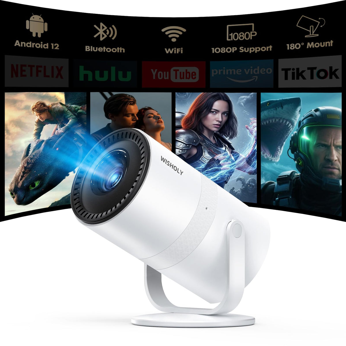Mini Projector with Android 12 & Built-in Apps, Electric Focus Portabl ...