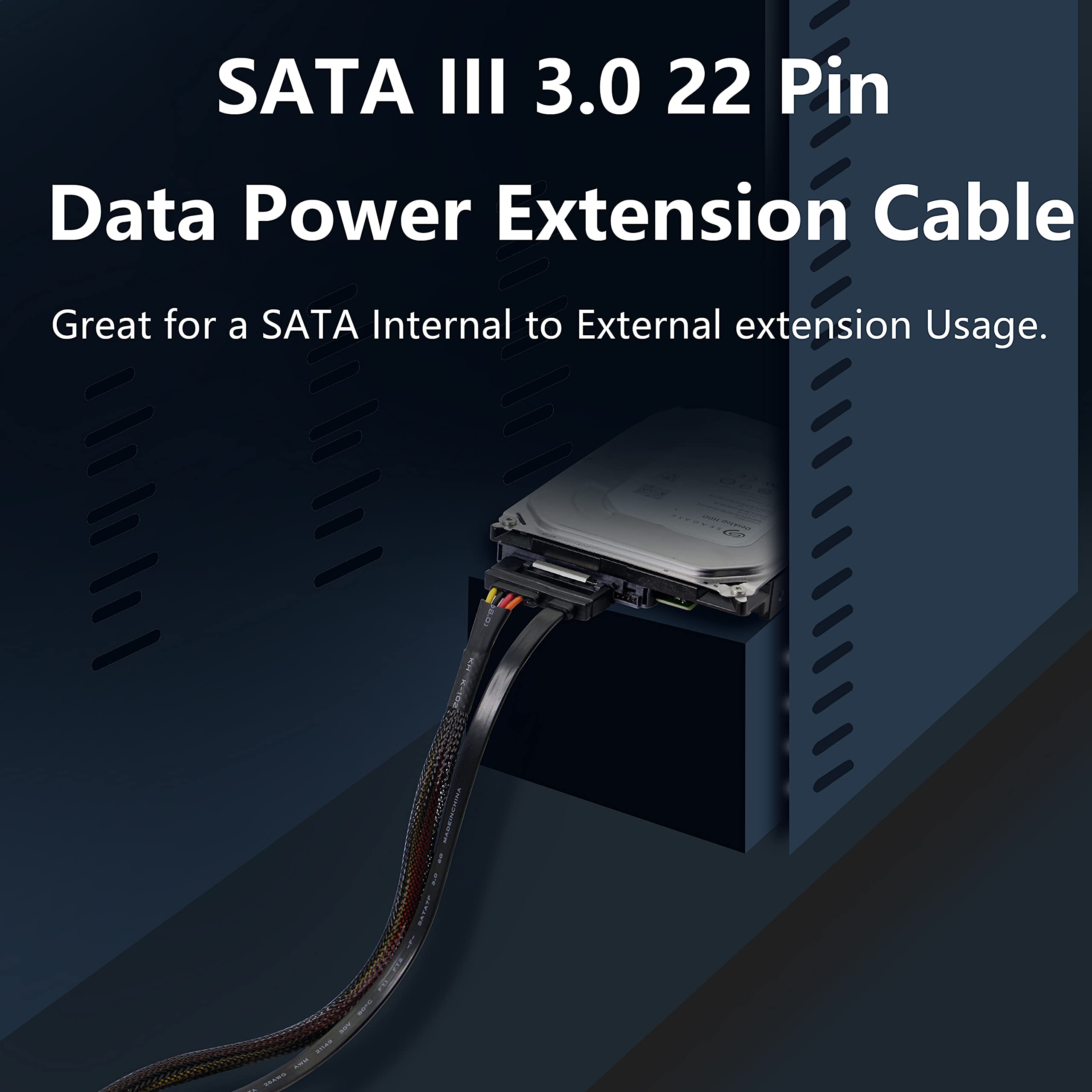 Gelrhonr 22Pin Sata Power Extension Cable,22 Pin?7+15? Sata Male To Female Data And Power Combo Extension Cable With Locking Lat