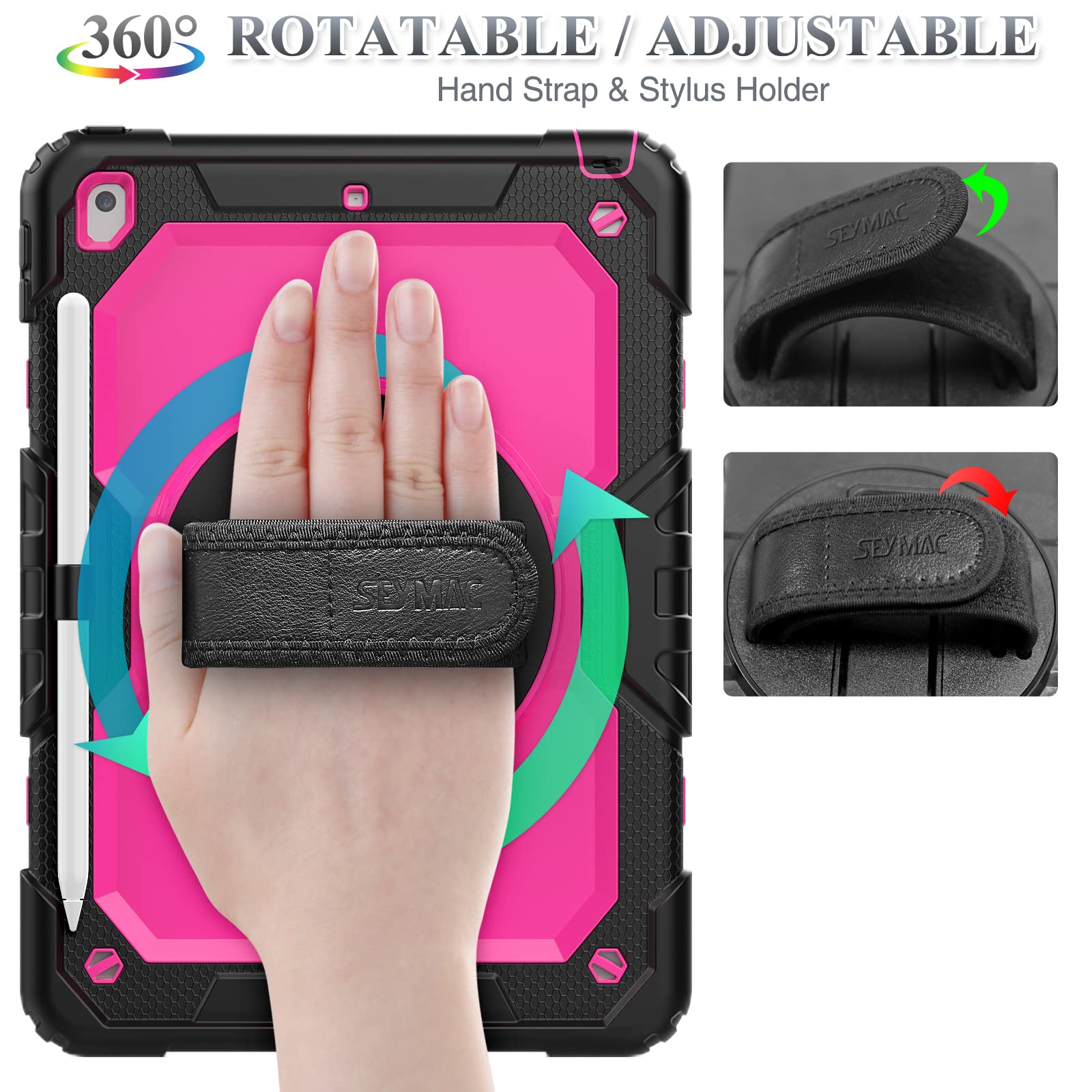 Seymac Stock Case For Ipad Air 3 2019 / Pro 10.5'' With Screen Protector Pen Holder [360 Rotate Hand Strap/Stand], Drop Proof Ca