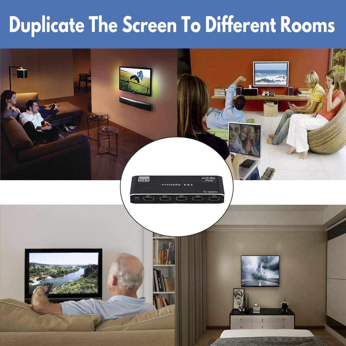 1X4 Hdmi Splitter, 4K 60Hz 1 In 4 Out Hdmi Splitter Audio Video Distributor Box Support Full Ultra Hd, 3D, Hdr, Compatible For H