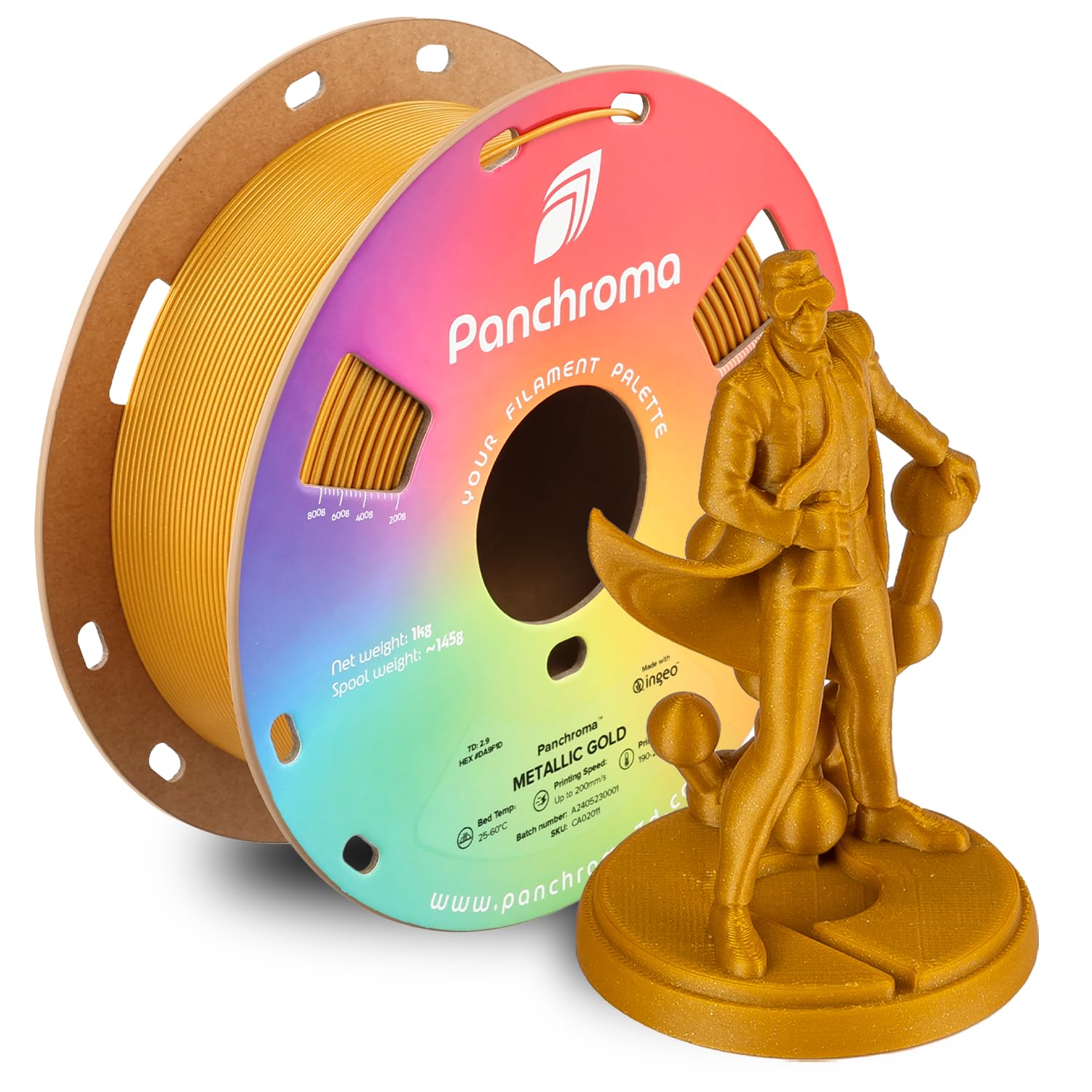 Polymaker Panchroma Metallic PLA Filament, Metallic Gold 1.75mm 3D Printing Filament, 3D Printer PLA Filament, Fit Most FDM 3D P