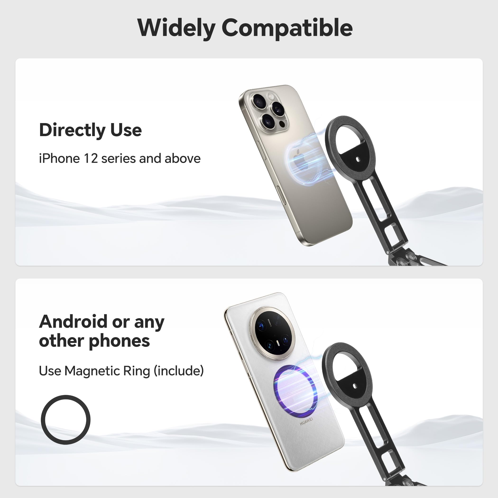 Fanaue Adjustable Phone Tripod Stand, Foldable Magnetic Cell Phone Holder With Arca-Swiss And 1/4 Screw Hole, Aluminium Magsafe