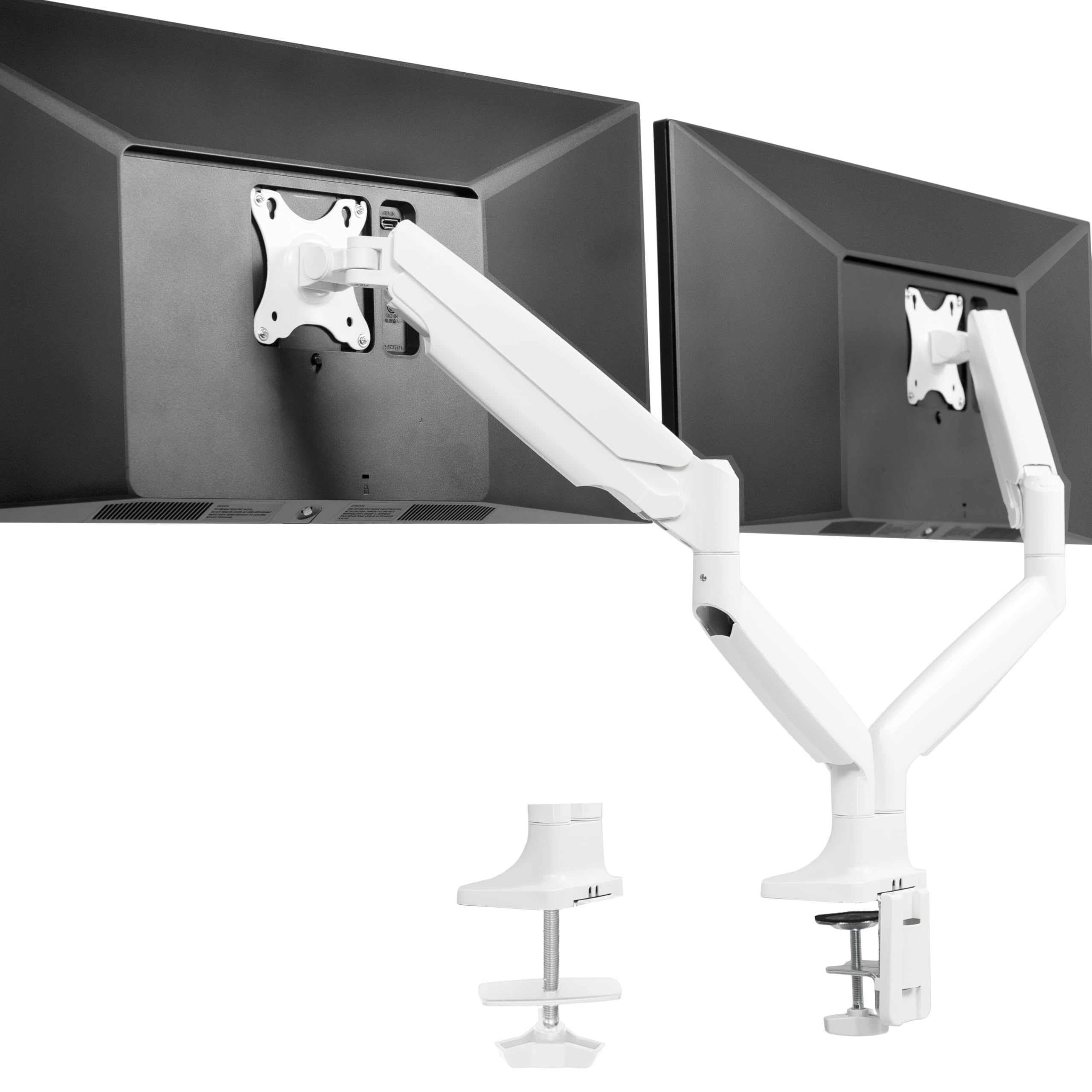 VIVO Premium Aluminum Heavy Duty Dual Monitor Arm for Ultrawide Monitors up to 40 inches and 32.5 lbs Each, Desk Mount Stand, Pneumatic Height, Max VESA 100x100, White, STAND V202QW