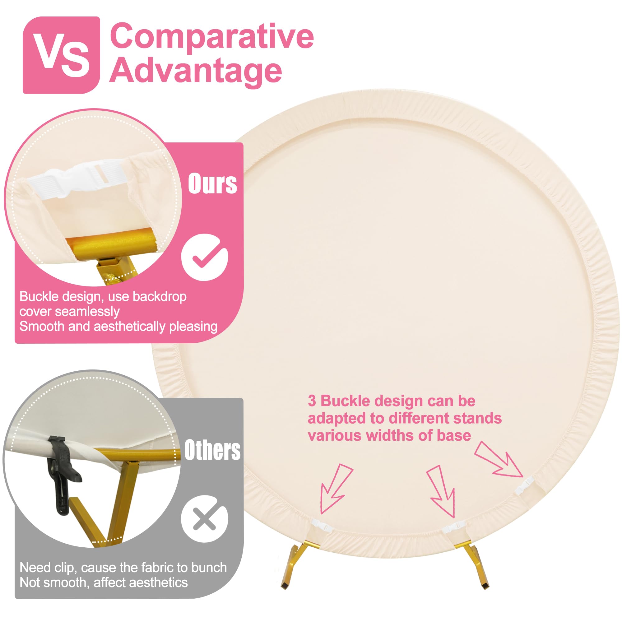 Wokceer 6Ft Round Backdrop Cover Beige Round Arch Covers With Buckles Polyster Circle Balloon Arch Stand Cover For Wedding Birth