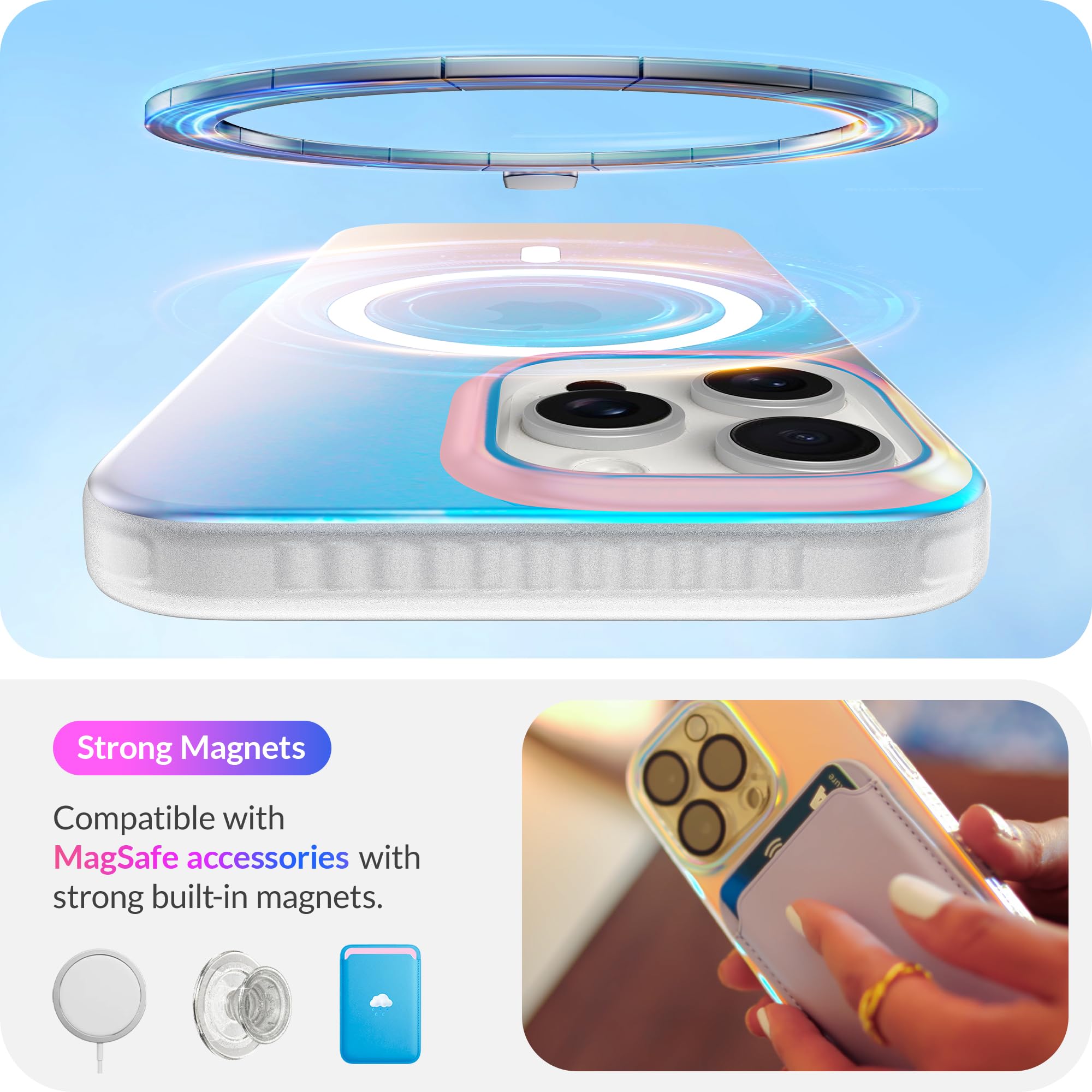 Lonli Hue   Iphone 16 Pro Magnetic Case [Compatible With Magsafe]   Holographic Iridescent Phone Case   [360 Shock Absorbent Bum