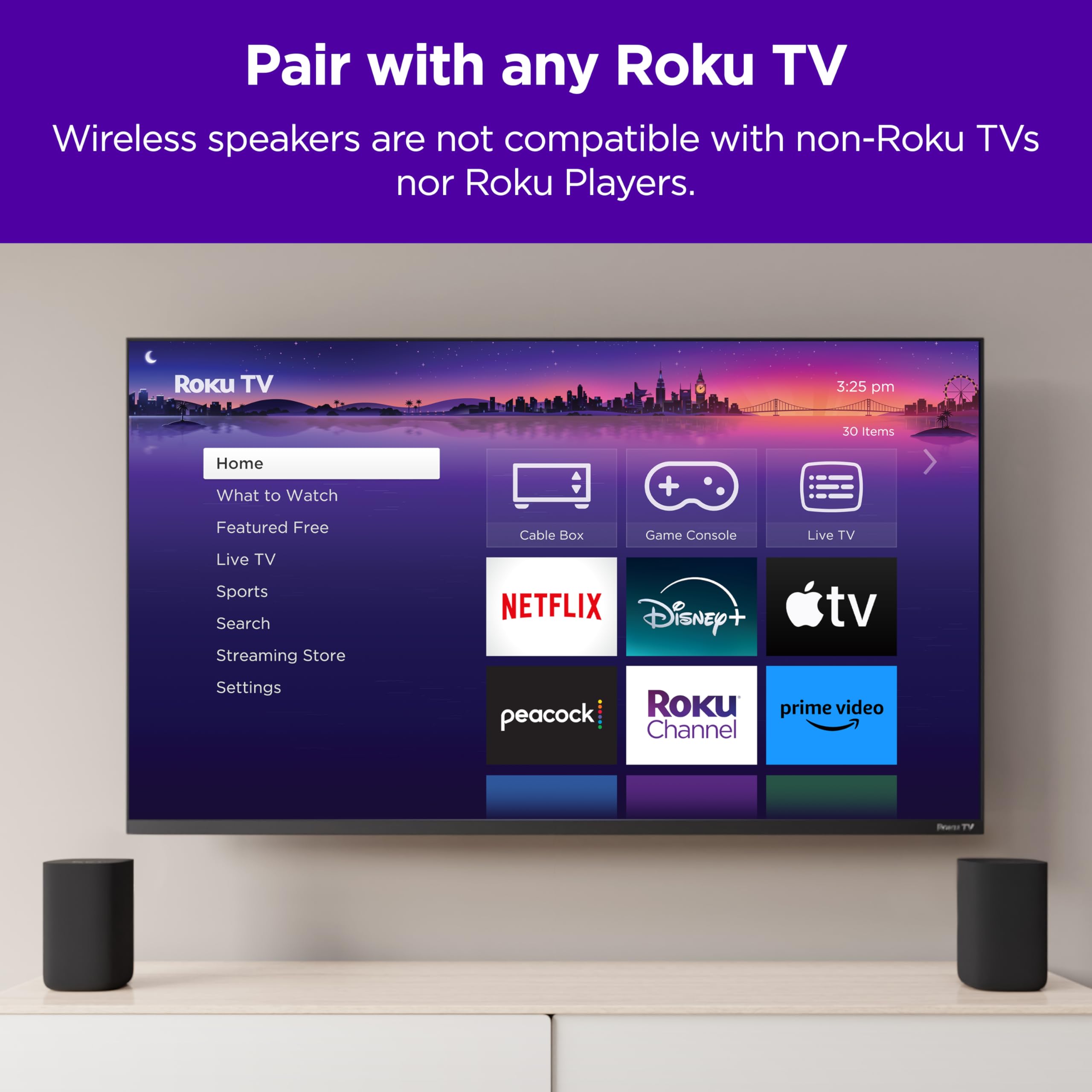 Roku Wireless Speakers (For Roku Streambars Or Roku Tv),Black 2 Count (Pack Of 1)