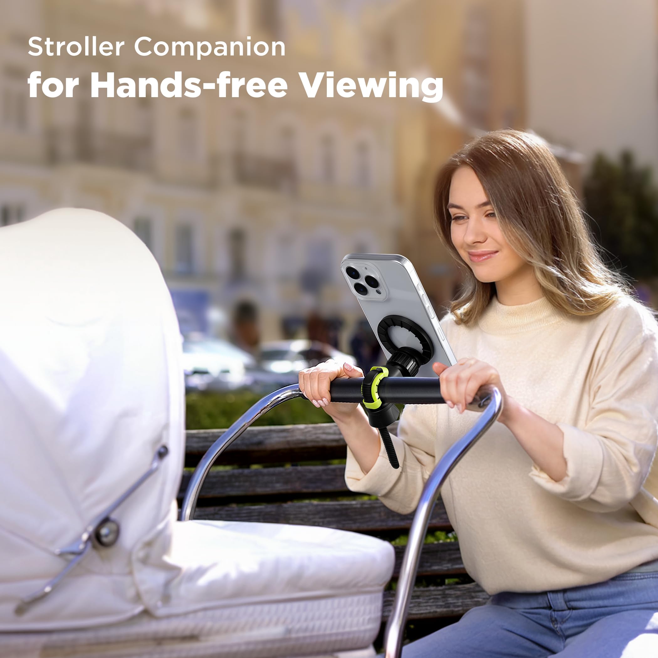 Outxe Magnetic Phone Holder For Stroller, Adjustable Phone Mount With Magsafe For Shopping Cart, Gym Bike Handlebar, Universal M