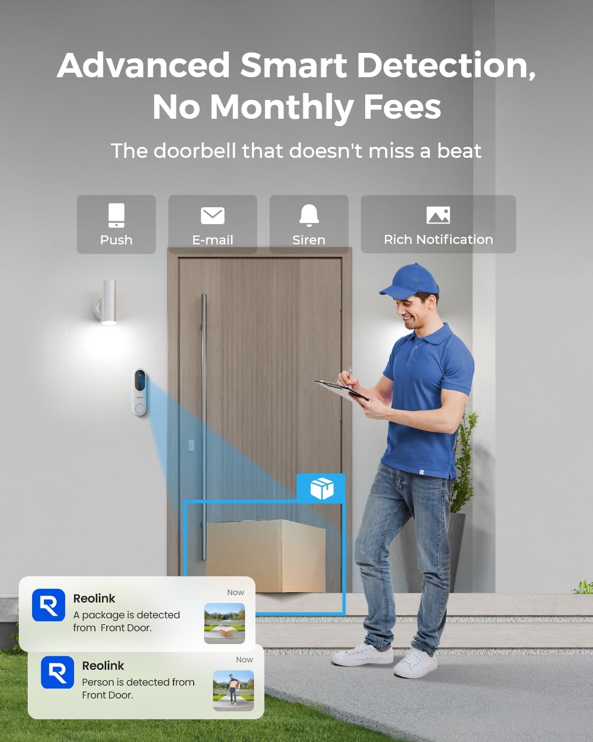 Reolink Wireless Video Doorbell Camera, Battery Or Wired Powered, 2K 150X150 Head To Toe View, 2.4/5 Ghz Wifi, Person/Vehicle/Pa