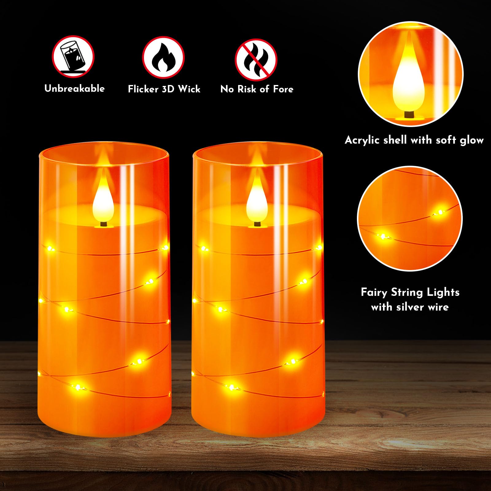 Nurada 3''X6''Flickering Flameless Candles: Built In Star String Lights 3D Wick Battery Operated Led Pillar Candles With Remote
