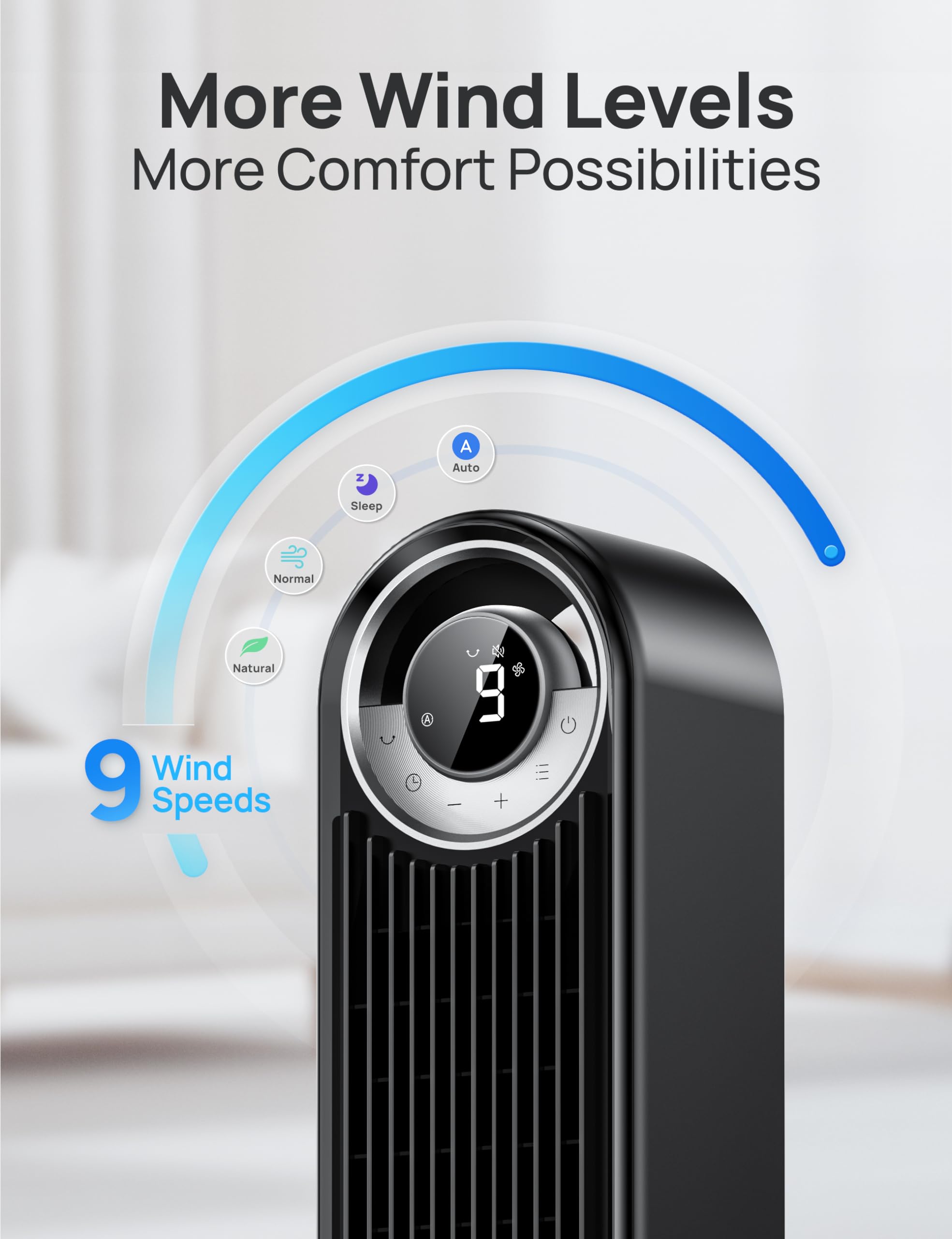 Dreo Tower Fan For Bedroom, 90 Oscillating Standing Floor Fan With 28Ft/S Velocity, 25Db Quiet For Sleep, Dc Motor, 9 Speeds, 4