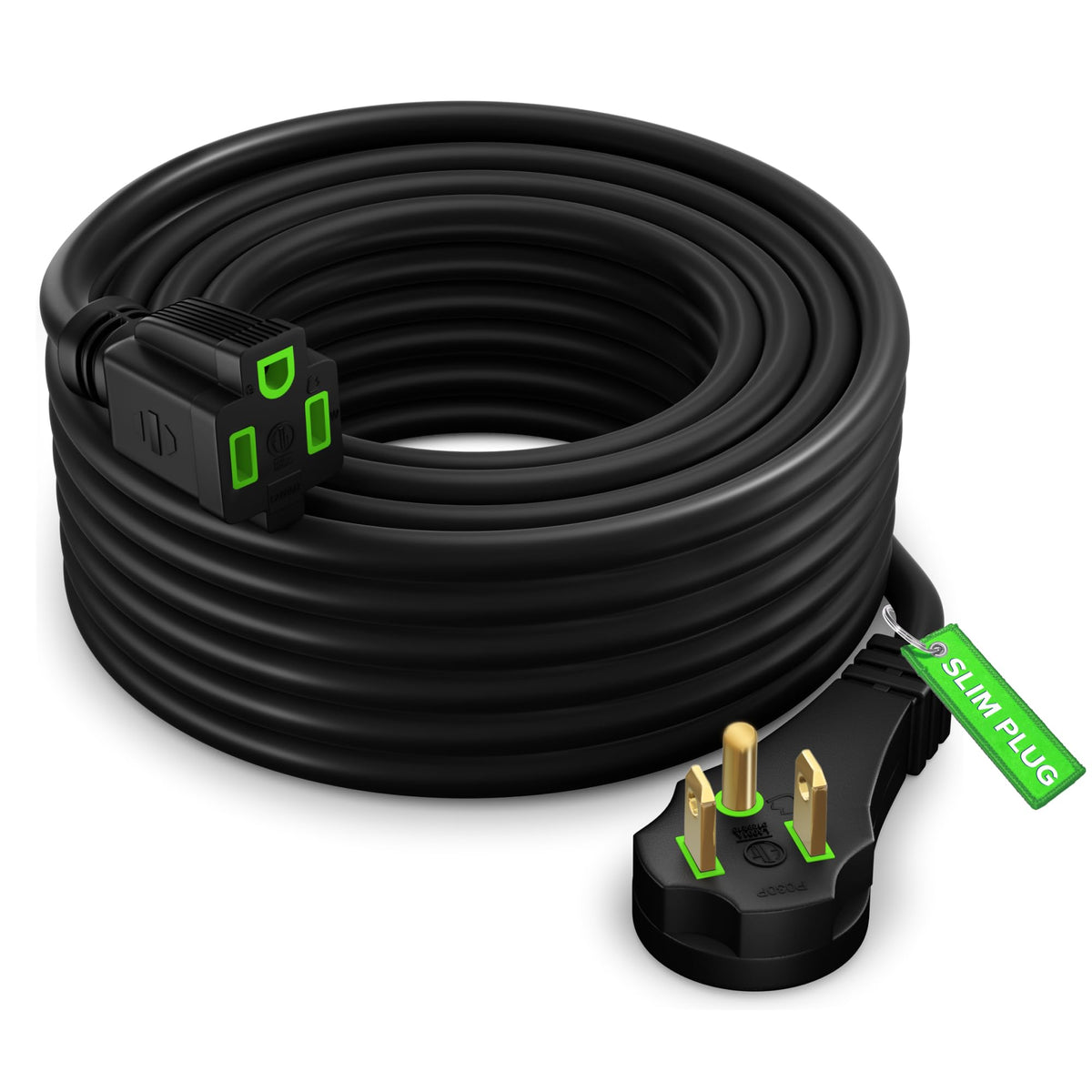 Maximm Flat Plug Extension Cord 35 Ft With Slim Space Saving Plug Design, Low Profile Extension Cord 14Awg (Black)