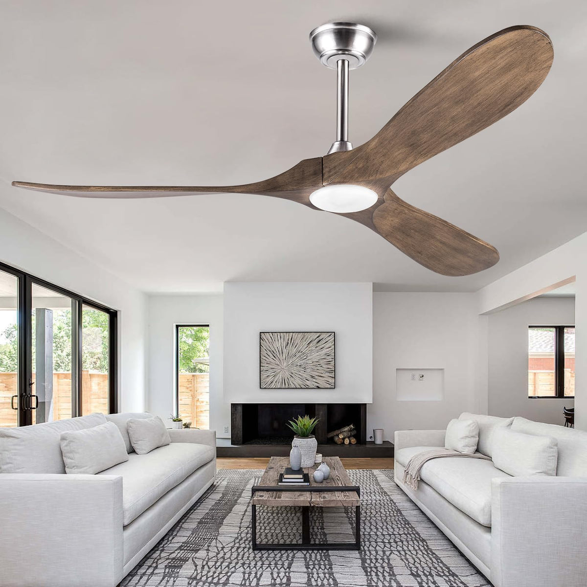 Omyu 60 Inch Ceiling Fan With Lights And Remote, 3 Wood Fan Blades Ceiling Fan With Quiet Reversible Dc Motor Indoor Outdoor For