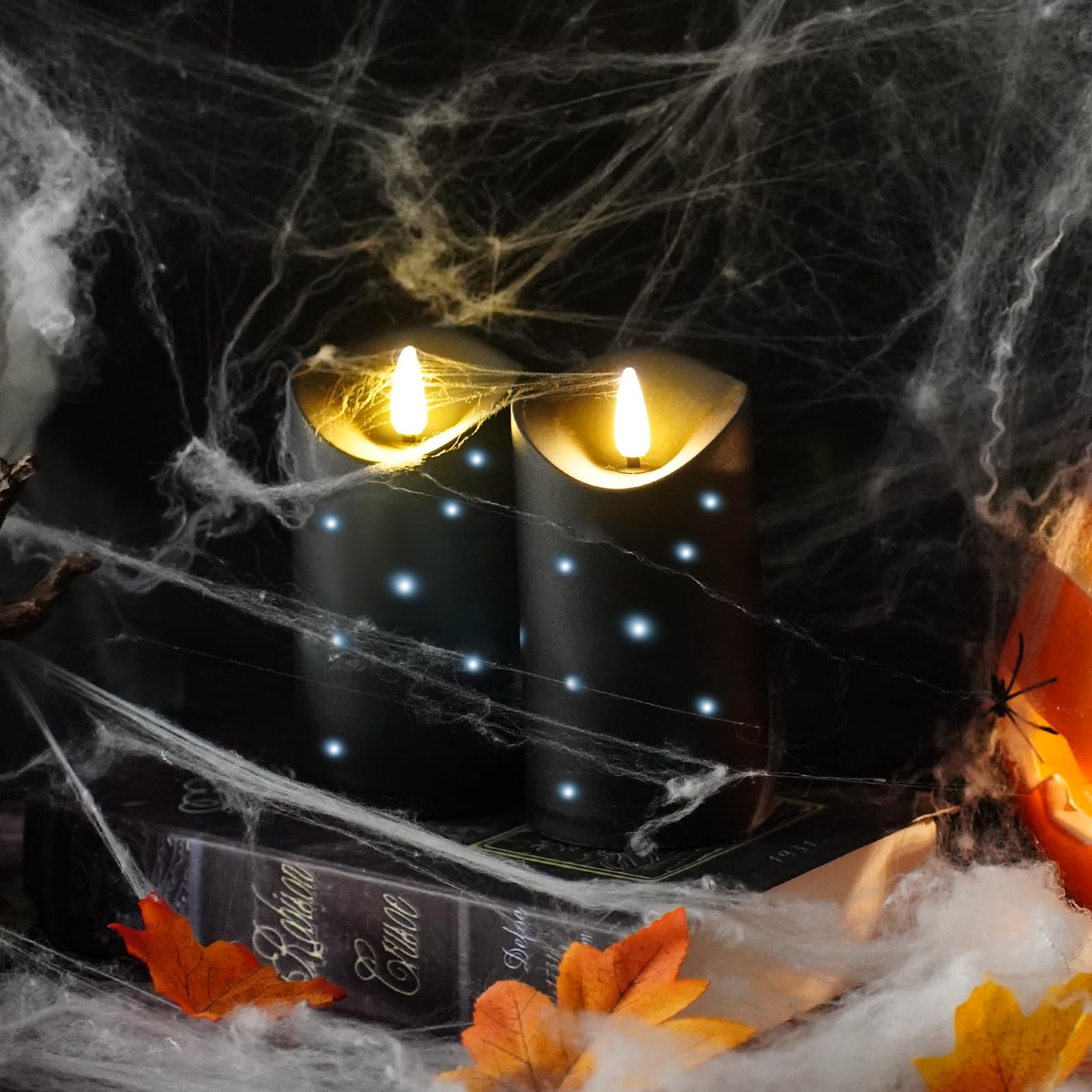 Kakoya Outdoor Waterproof Flickering Flameless Candles With Embedded Star String,2Pcs Led Pillar Candles Battery Operated With R