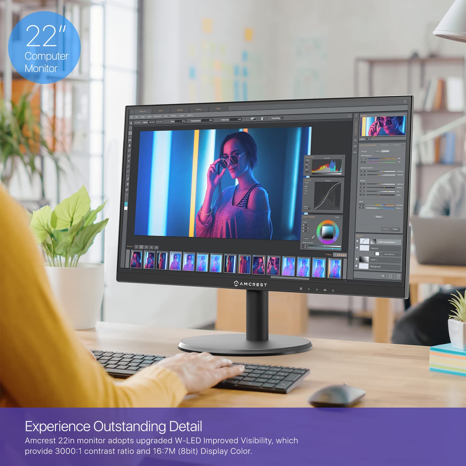 Amcrest 24/7 Surveillance Video Monitor Screen, 22 Inch Pc Computer Nvr/Dvr Monitor, 1080P Fhd 60Hz With Hdmi Vga, Micro Bezel D