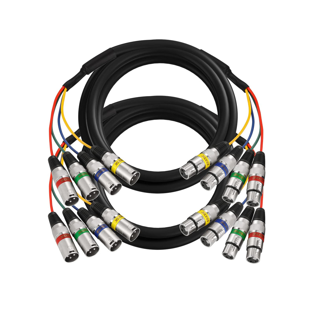 Ebxya 15Ft Xlr Snake Cables   4 Colored 4 Channel Microphone Cable Patch Speaker Cable 3 Pin Xlr Male To Female, 2 Pack