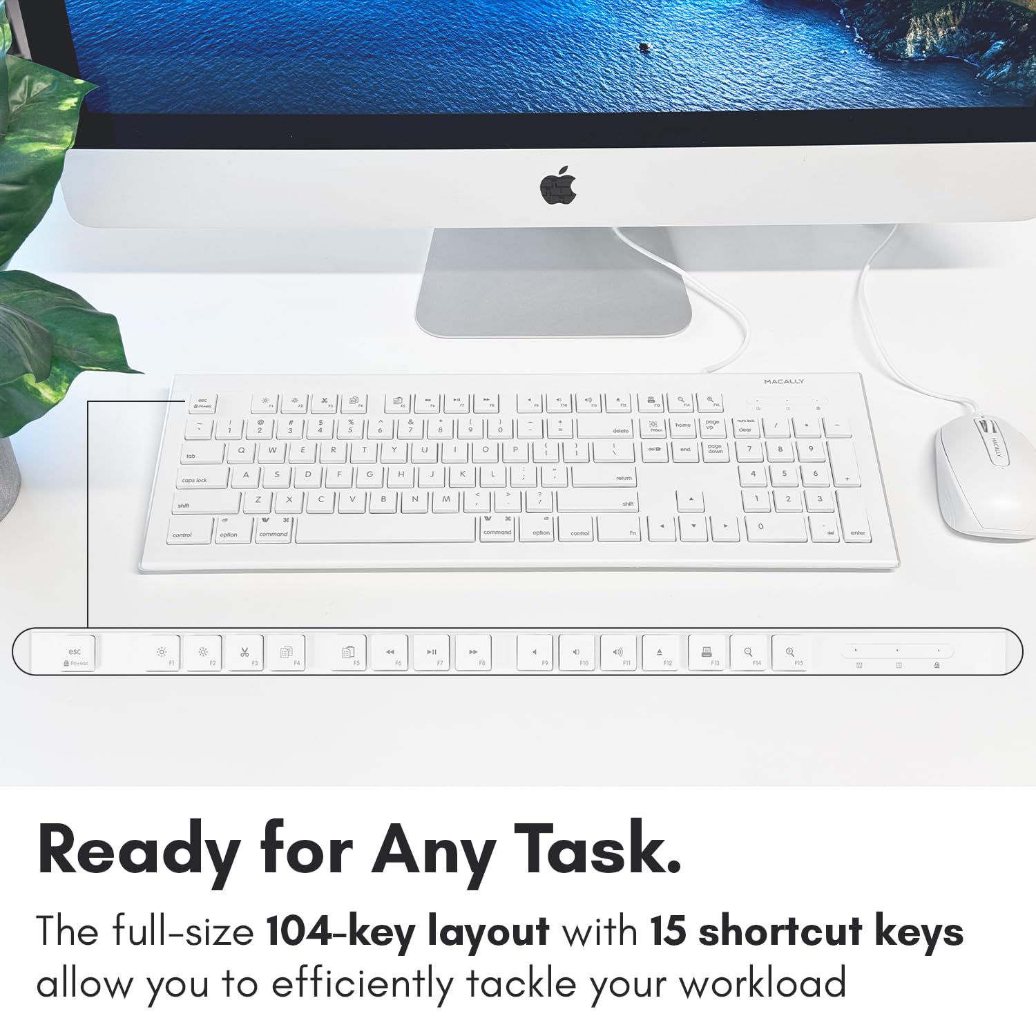 Macally 104 Key Usb Wired Keyboard And Mouse Combo With Apple Shortcut Keys For Mac, Imac, Macbook, And Windows Pc (Mkeyecombo),