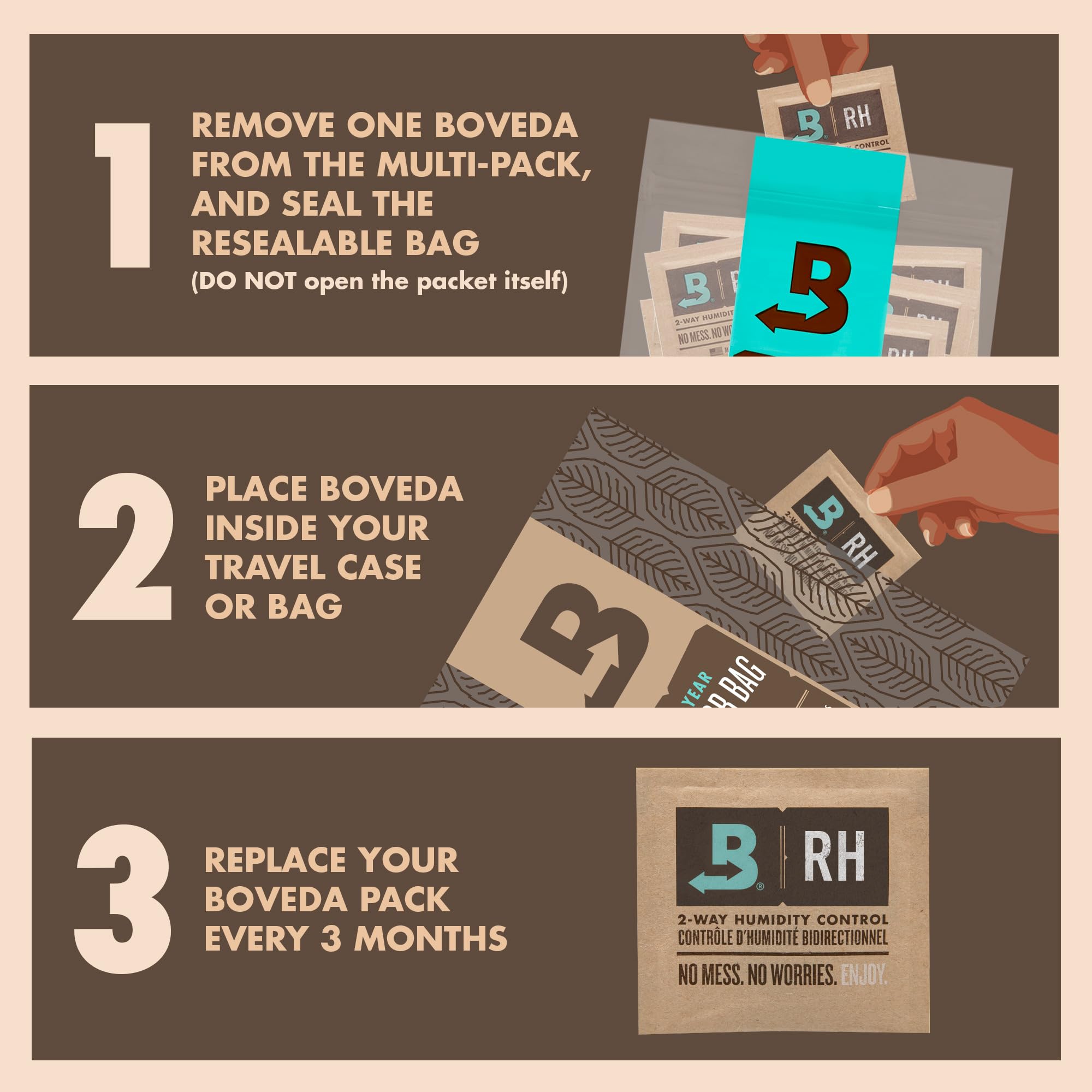 Boveda 75% Two Way Humidity Control Packs For Storing Up To 5 Items   Size 8   10 Pack   For Small Non Plastic Travel Cases   Mo