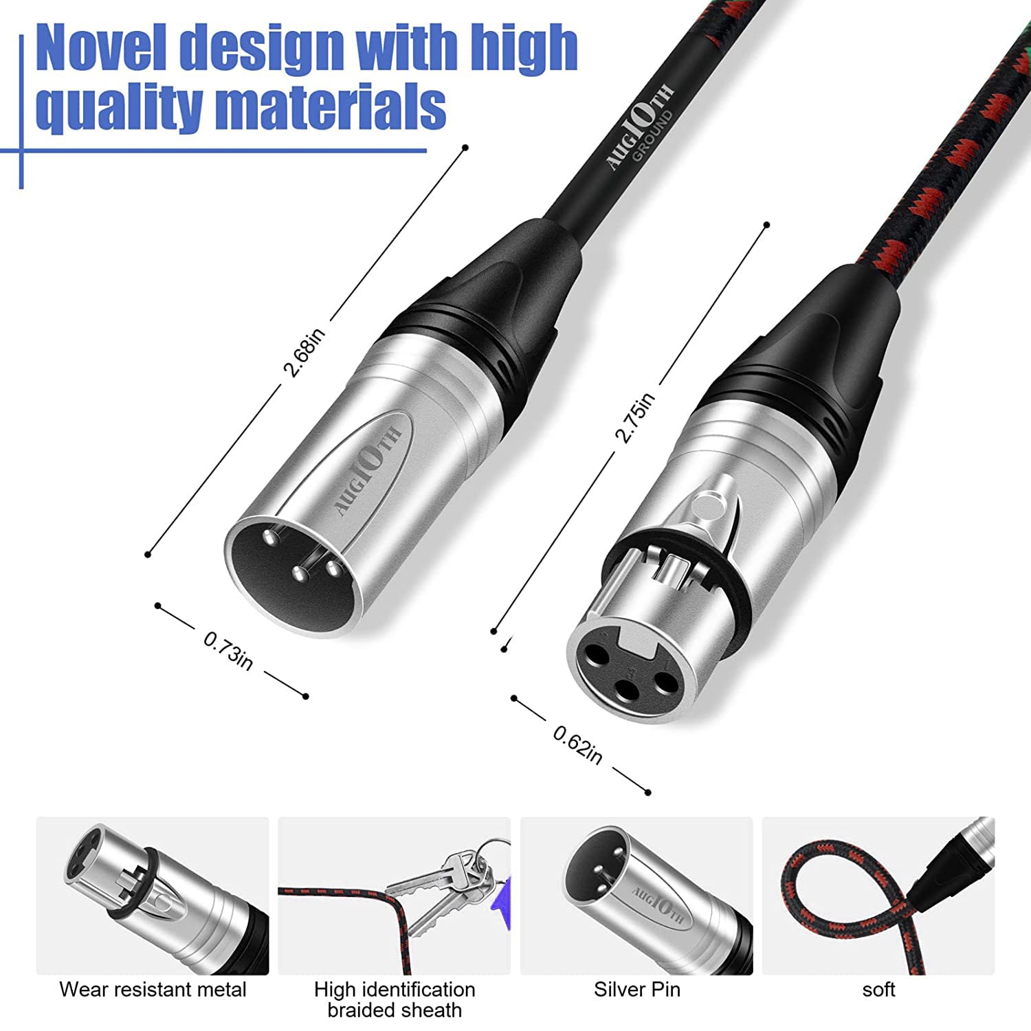 Augioth Xlr To Xlr Pro Mic Cable 30 Ft 2 Pack Male To Female Xlr Cable 3 Pin Red Balanced Shielded Microphone Cable For Amplifie