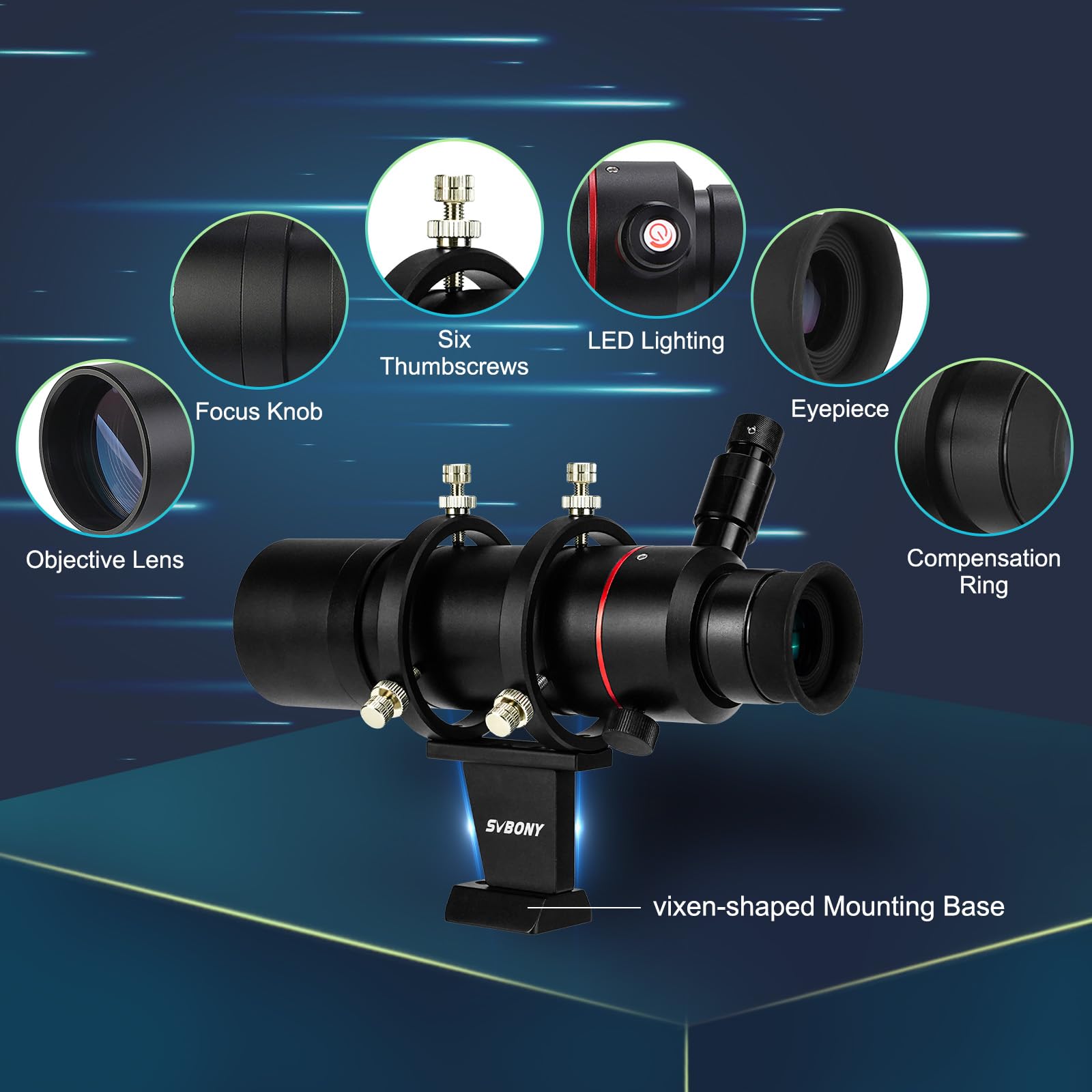 Svbony Sv208 Finder Scope, Straight-Through Corrected Image Fmc Lens With Illuminated, 8X50 Finderscope For Astronomical Telesco