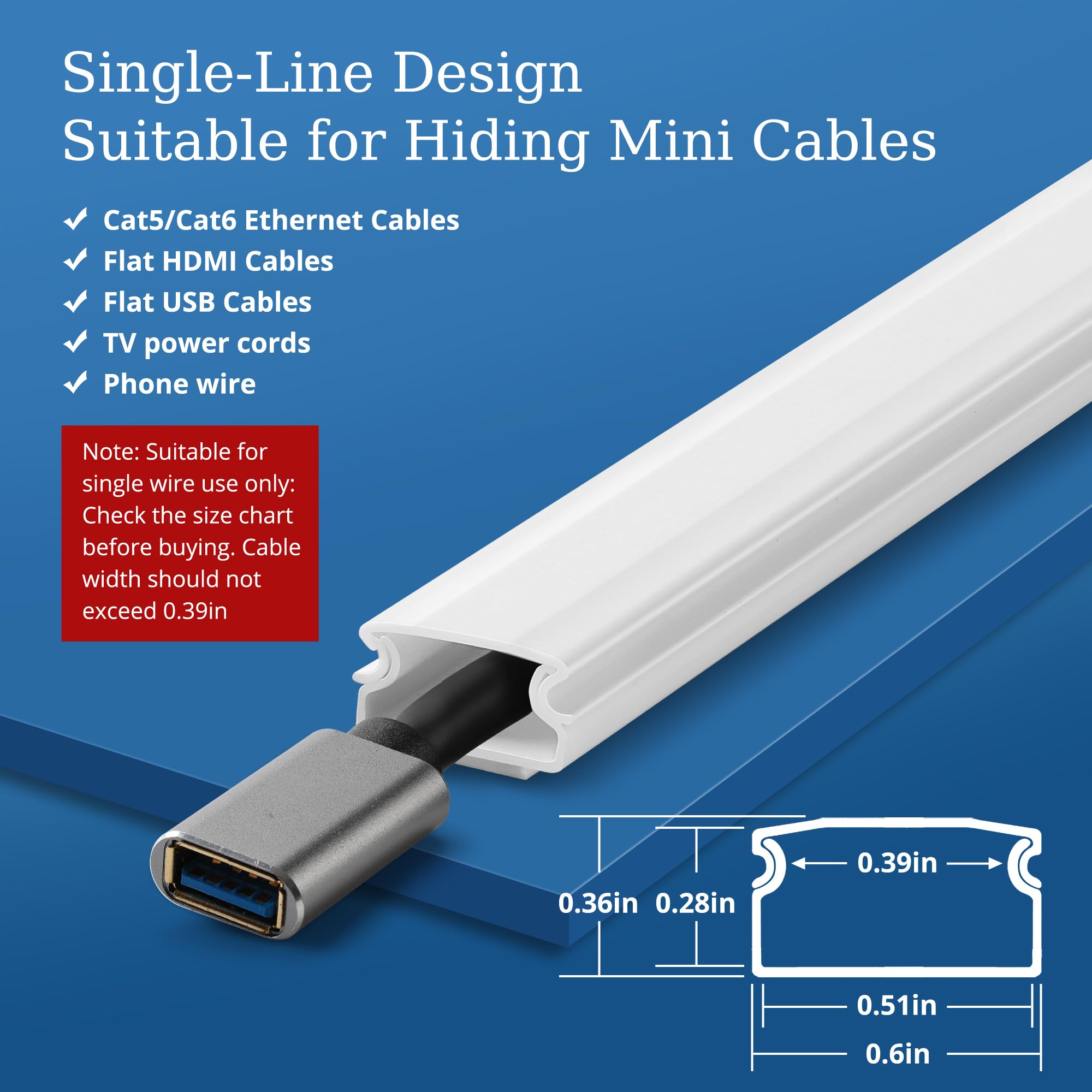 136In Cord Hider For Wall Mount Tv, White Wire Covers For 1 Mini Cords, Yclyc 8Pack Cable Hider Kit, Paintable Power Wall Cord C