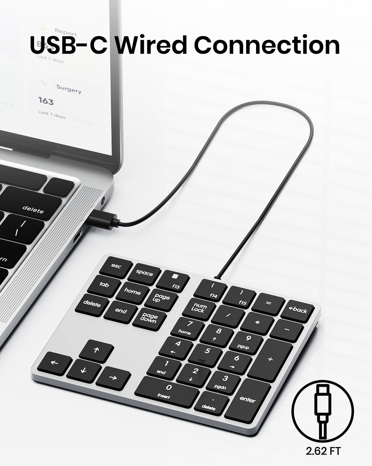 Kisnt Wired Usb C Number Pad, 34 Key Numeric Keypad Slim Type C Numpad Portable 10 Key Usb Keypad For Laptop, Apple Mac Imac Mac