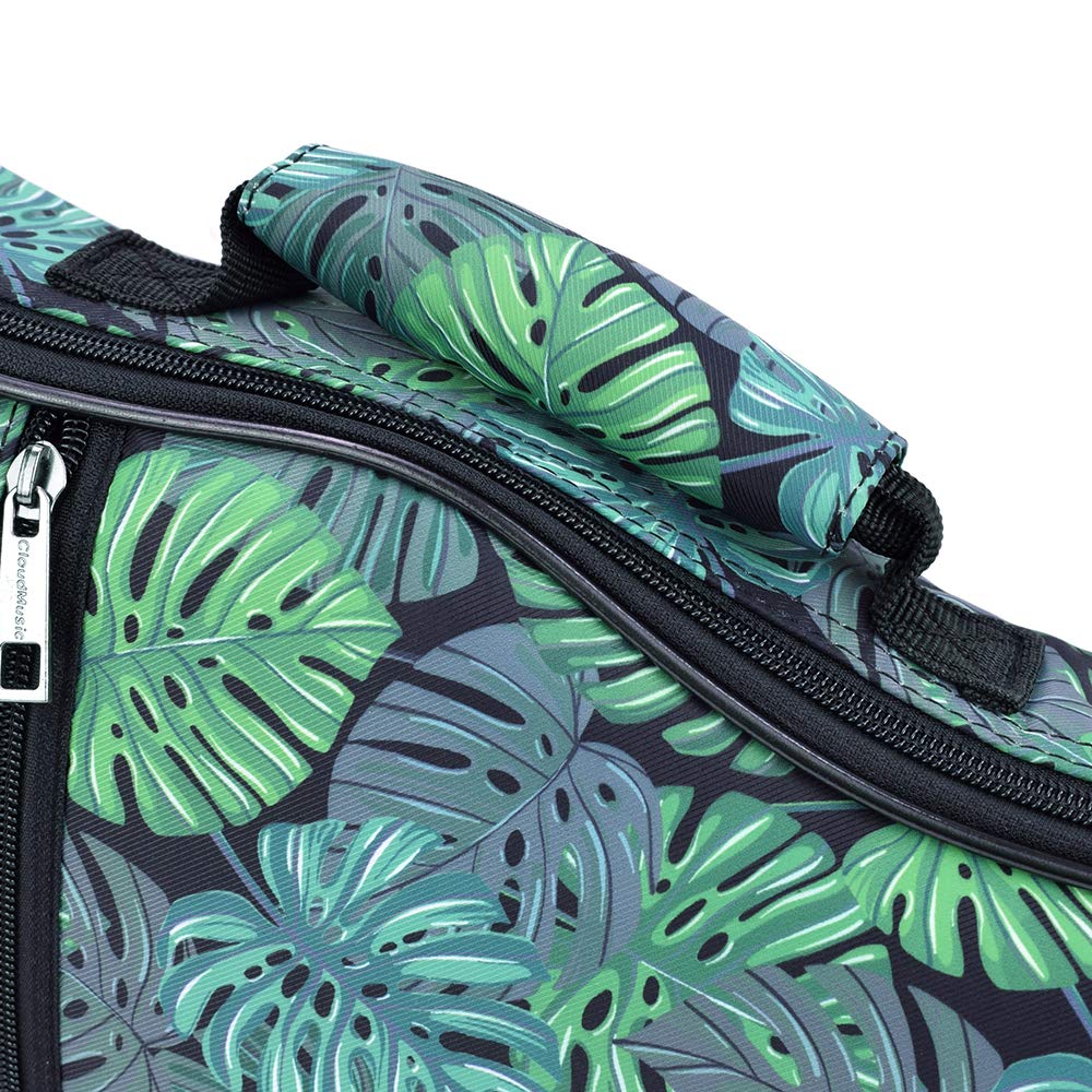 Cloudmusic Ukulele Case Gig Bag Padded Backpack For Soprano 21'' Inch(Soprano,Green Monstera)