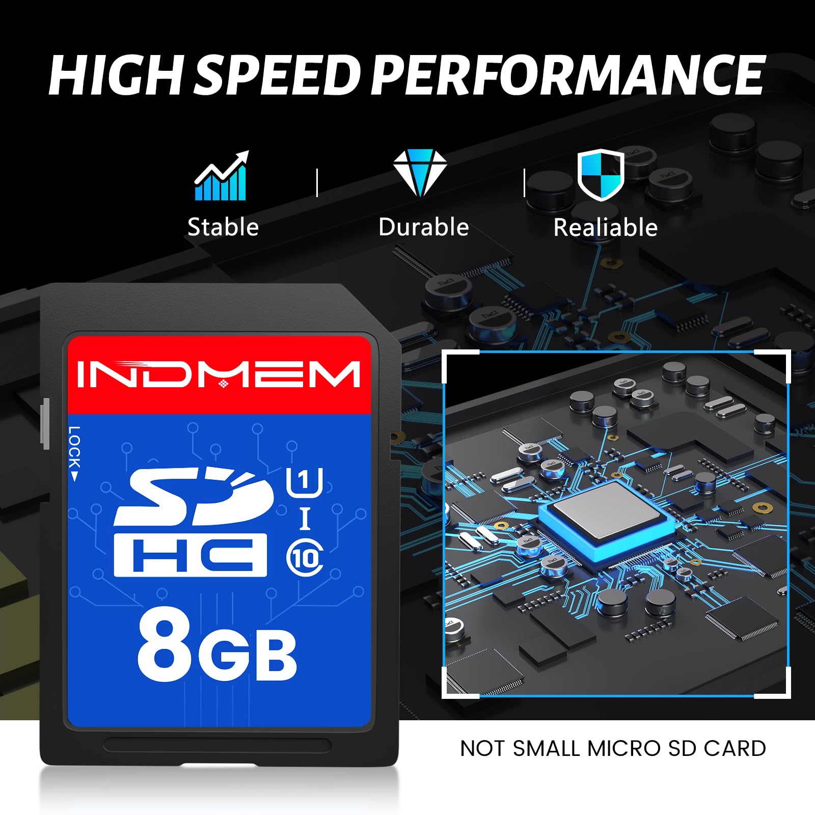 Indmem Sd Card 8Gb, 8 Packs Class 10 8Gb Flash Memory Card Mlc Standard Secure Digital Cards Camera Card