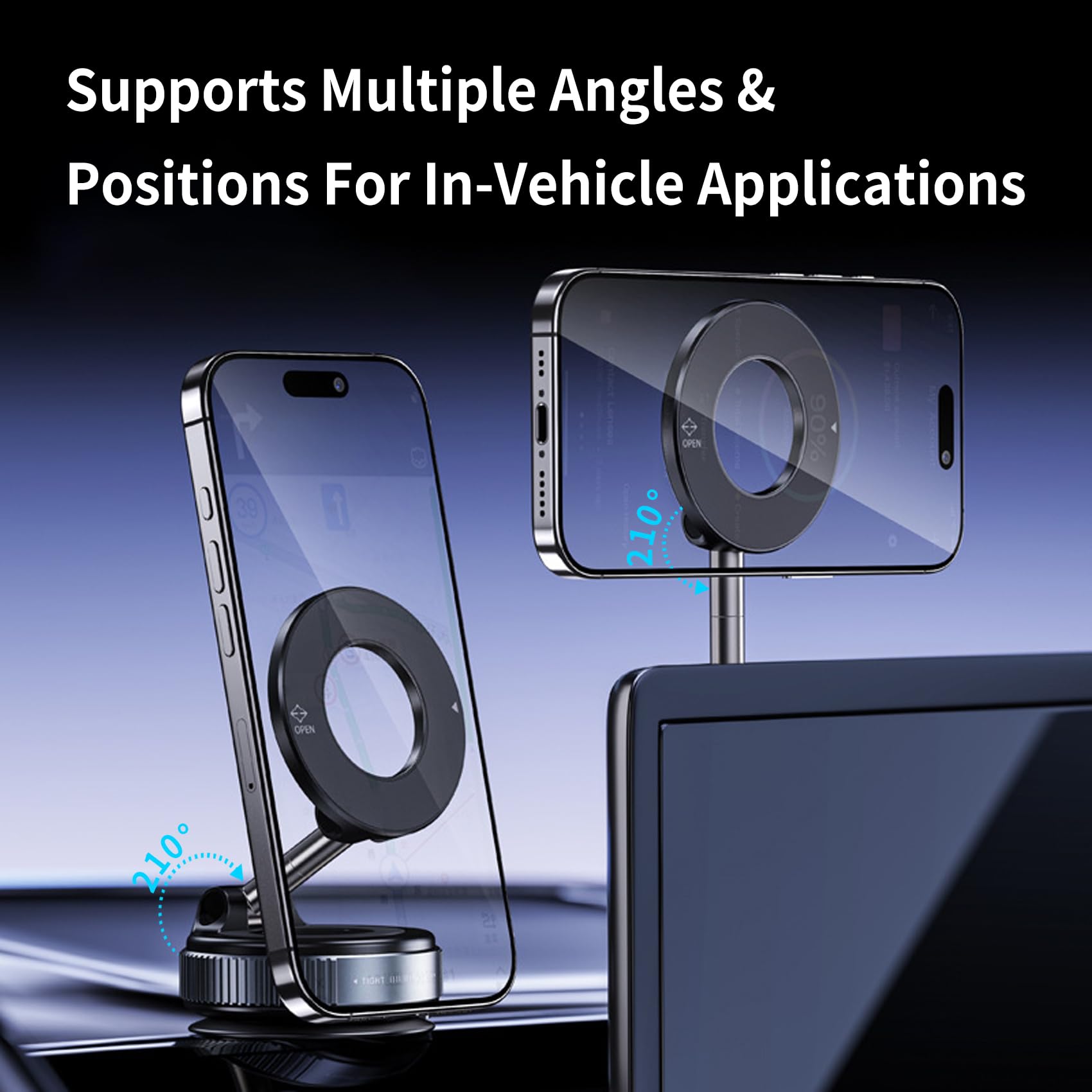 Dreambee Vacuum Magnetic Car Phone Holder-360Rotatable Car Suction Cup Phone Mount For All Smartphones On Smooth Surfaces(80+Lbs