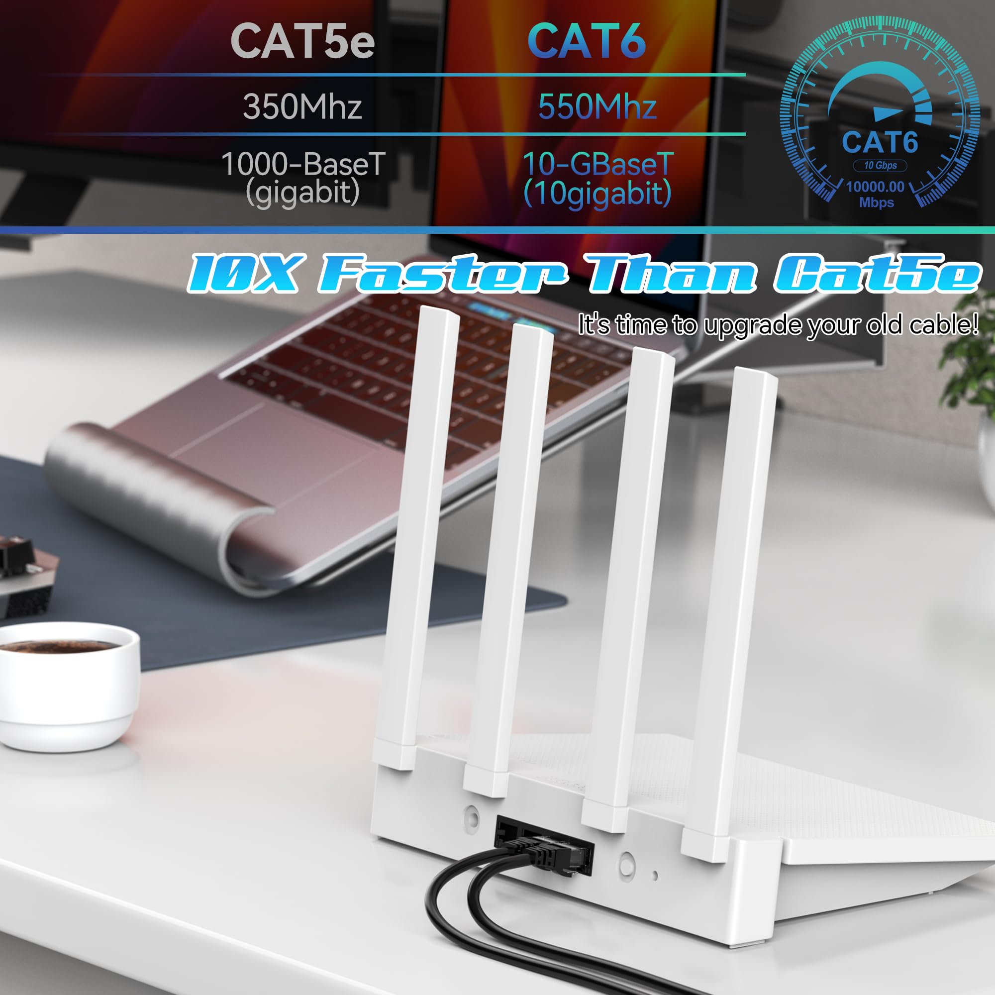 300Ft Cat6 Ethernet Cable, Cat 6 Patch Cable, Cat6 Internet Cable, Utp Network Cable, Indoor And Outdoor, Poe, 24Awg Cca, Compatible For Pc, Laptop, Router, Switch, Server, With 25 Cable Ties   Black