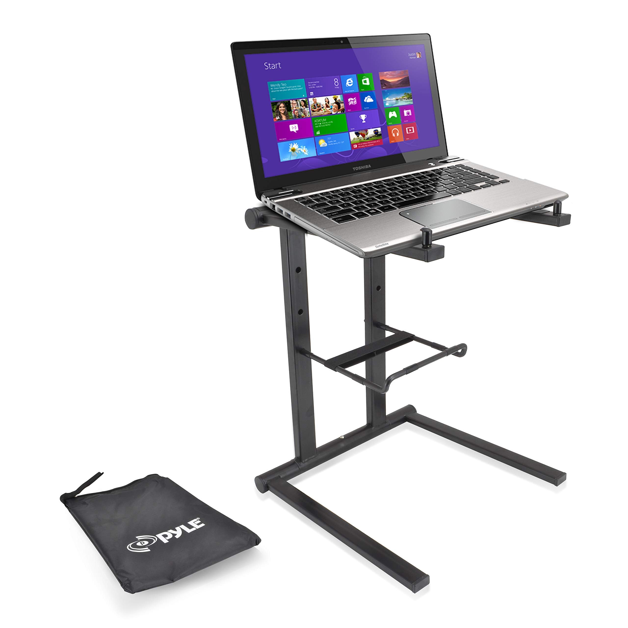 Pyle Portable Folding Laptop Stand   Standing Table With Foldable Height And Secondary Accessory Tray For Ipad, Tablet, Dj Mixer
