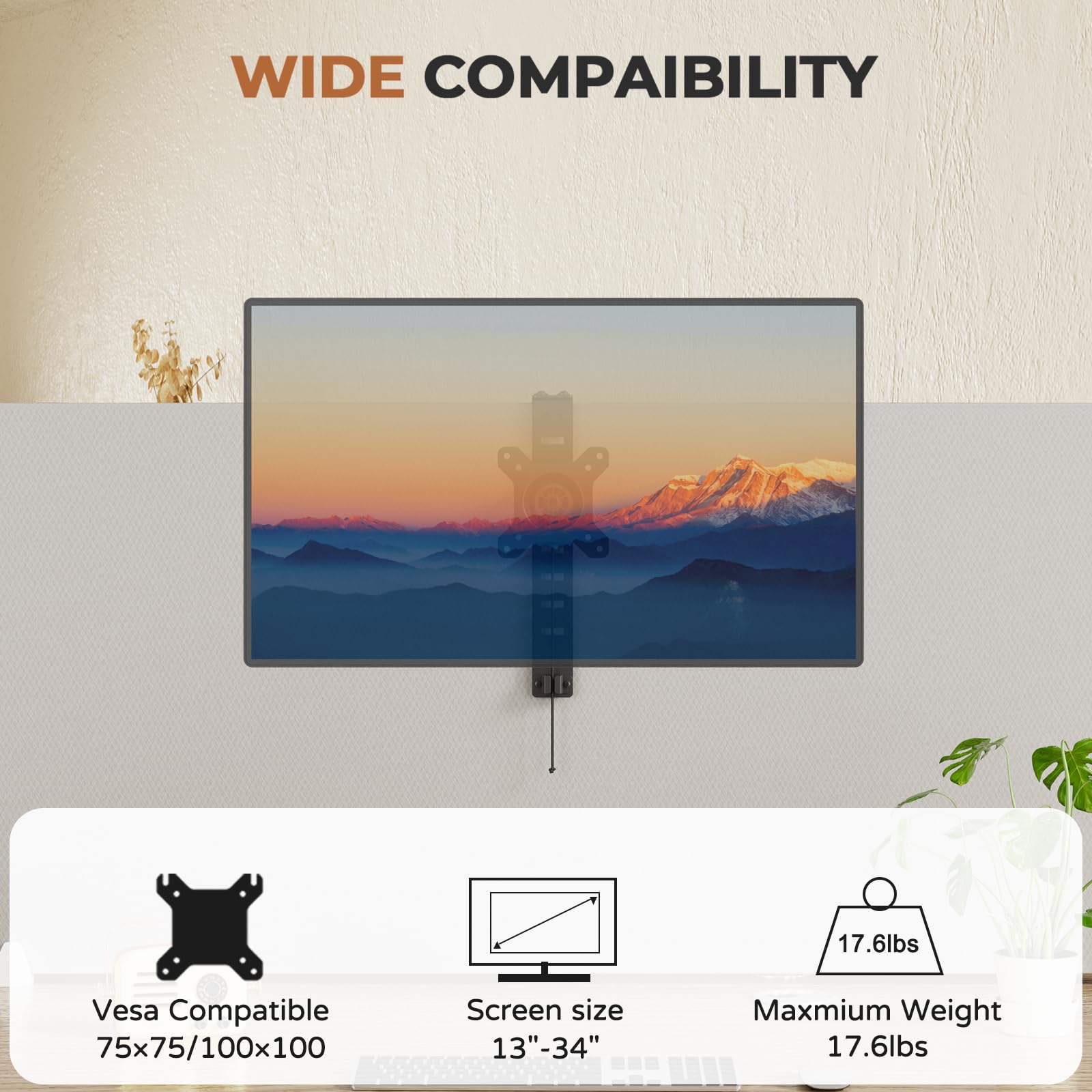 Joy Worker Cubicle Monitor Mount   Height Adjustable Hanging Mount, 13'' 34'' Cubicle Monitor Hanger, Vesa 75*75/100*100Mm, Clam