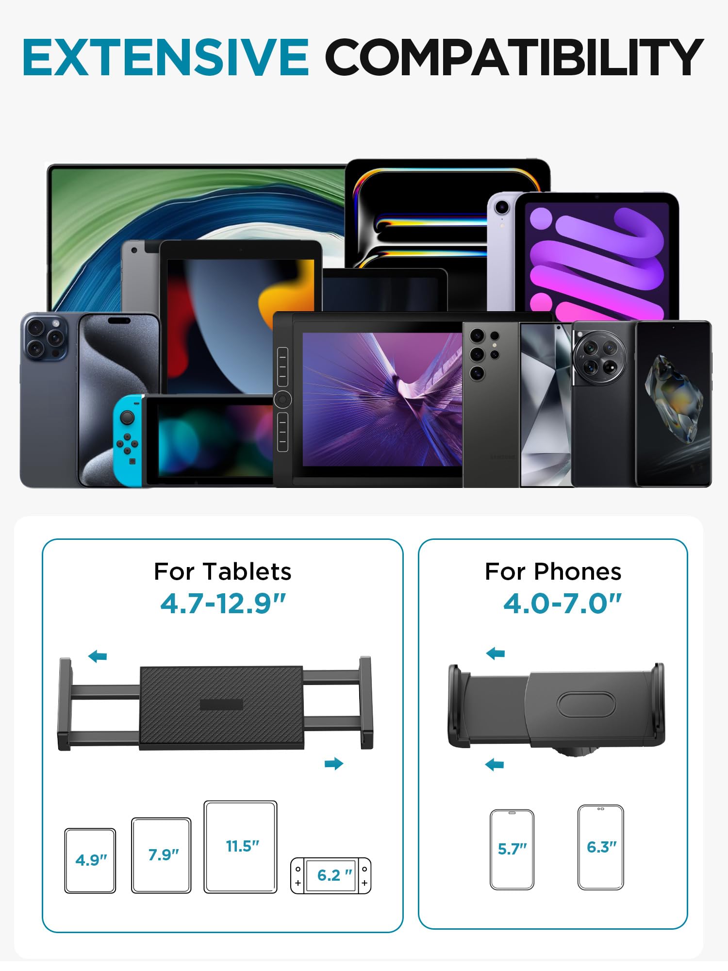 Innogear Tablet Holder For Bed, Overhead Tablet Stand Phone Holder Tablet Mount For Desk 2 Clamps With Swivel Ball Head For Ipad Kindle Switch Graphics Tablets 4 13' Devices