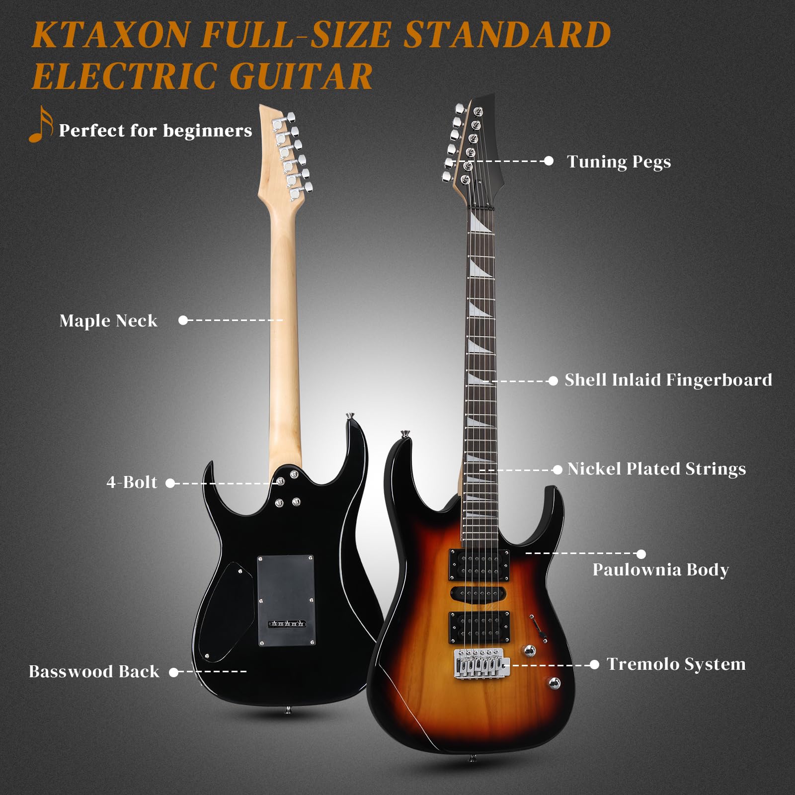 Ktaxon 39 Inch Electric Guitar With 20Watt Amp, Full Size 170 Model Starter Electric Guitar Kit For Beginners & Professional W/B