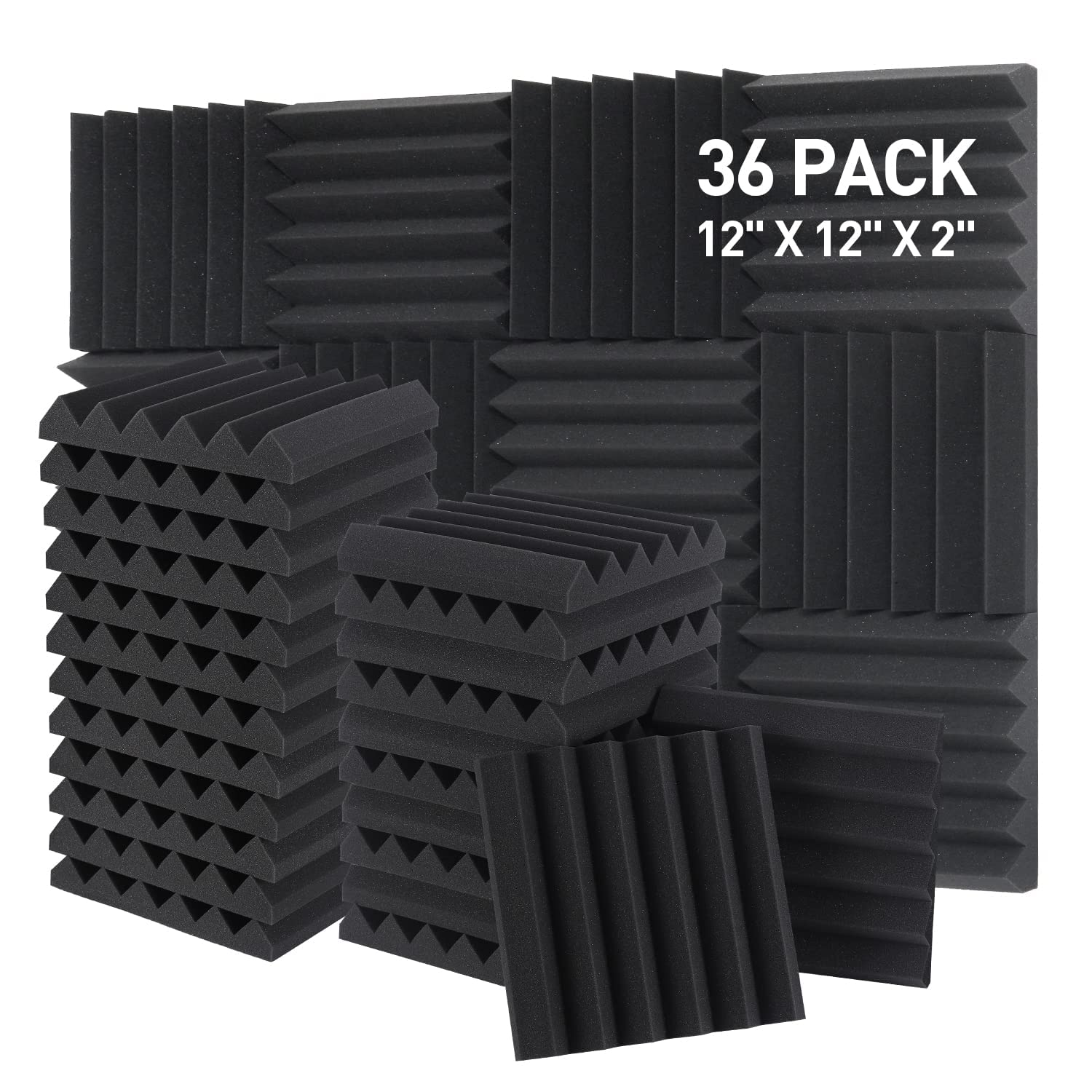 Sound Proof Foam Panels   12 X 12 X 2 Inches 36 Pack Wedges Acoustic Foam Panels Sound Proofing Padding For Walls And Ceiling Hi