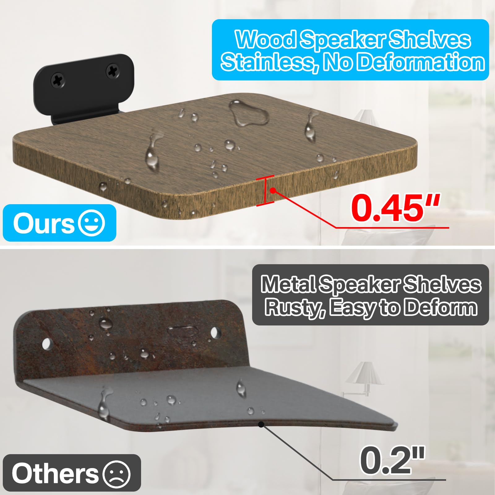 Universal Rear Speaker Wall Mount For Samsung, Roku, Sony, Jbl, Vizio, Lg Small Speaker Mount   Wooden Adjustable Speaker Shelf