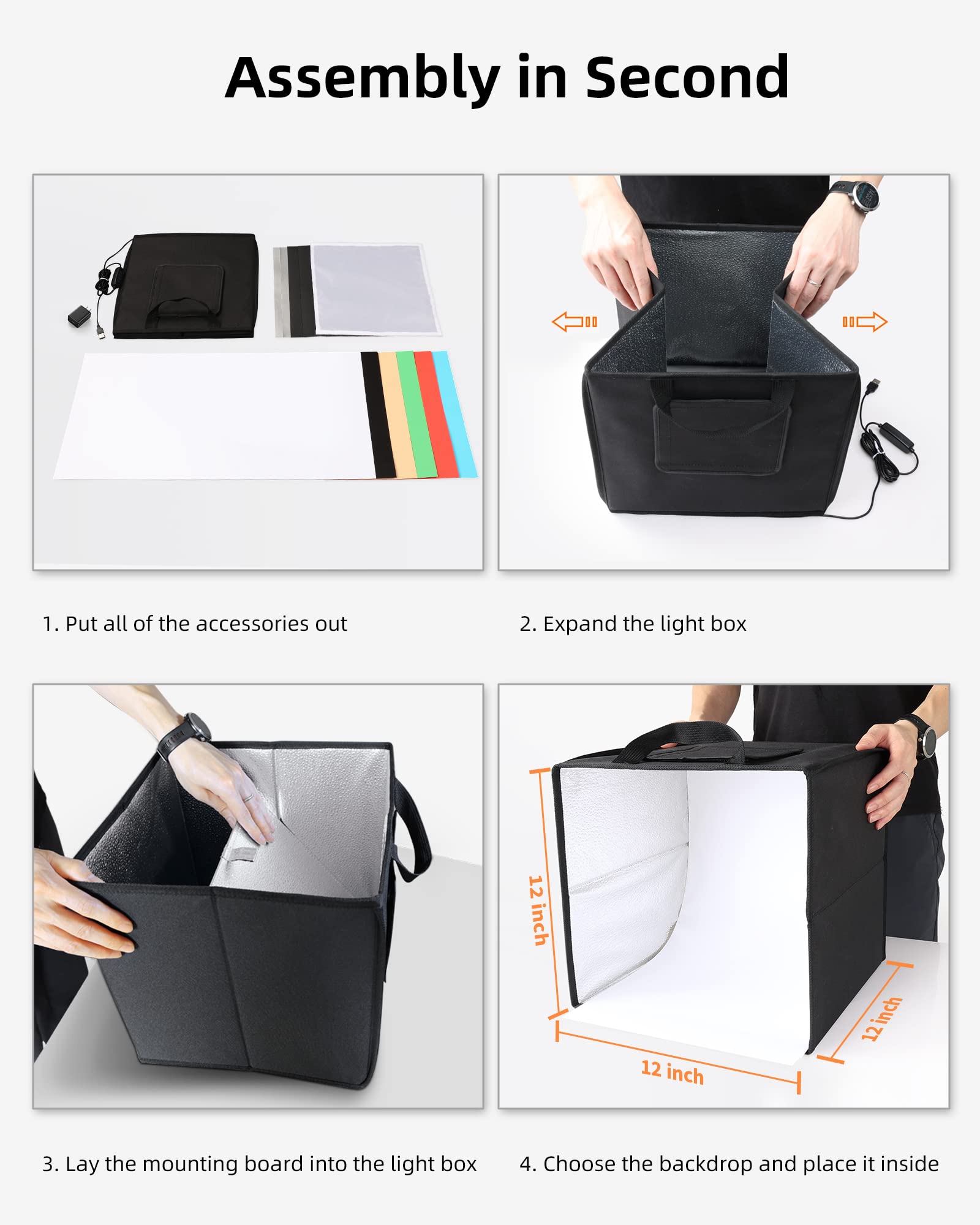 Glendan Mini Photo Studio Light Box, 12''X12'' Professional Light Box Photography, Portable Folding Photo Box With Cri >95 112 L