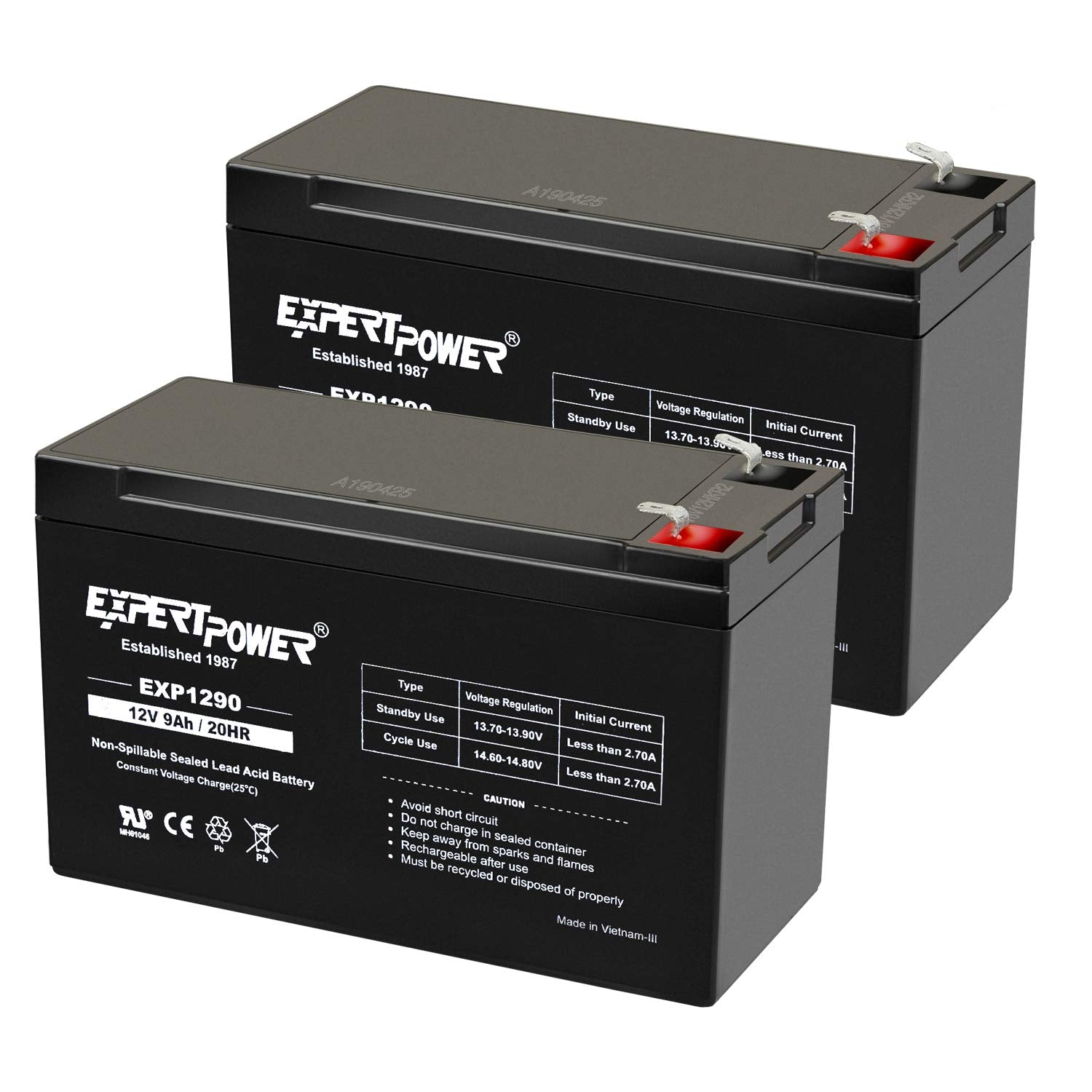 Expertpower 12V 9Ah Sealed Lead Acid Battery With F2 Terminals (.250'')/2 Pack