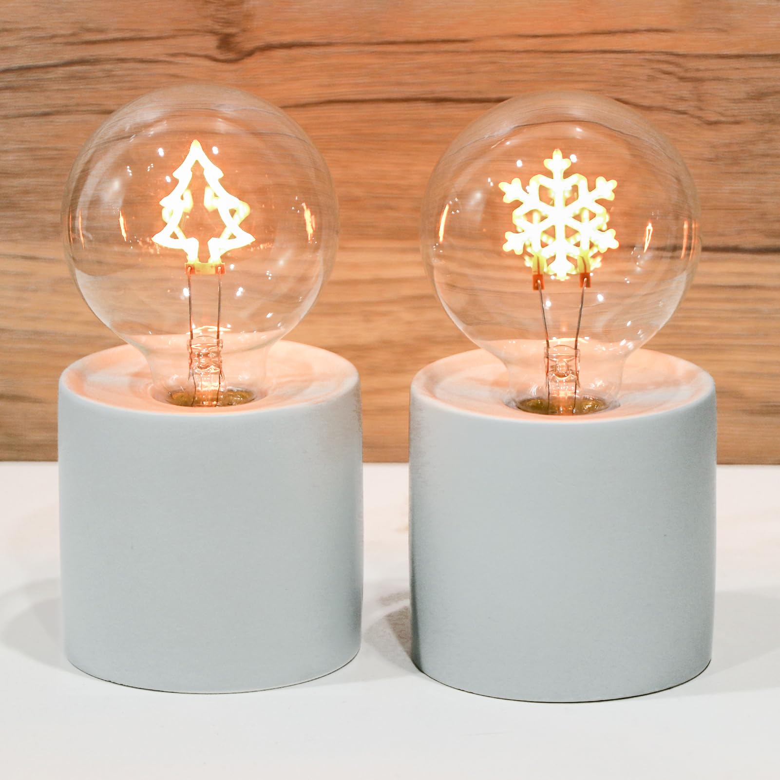 Wondise Christmas Night Light Glass Globe With Ceramic Base Battery Operated Warm Yellow Light Led Lamp For Home Table Centerpie