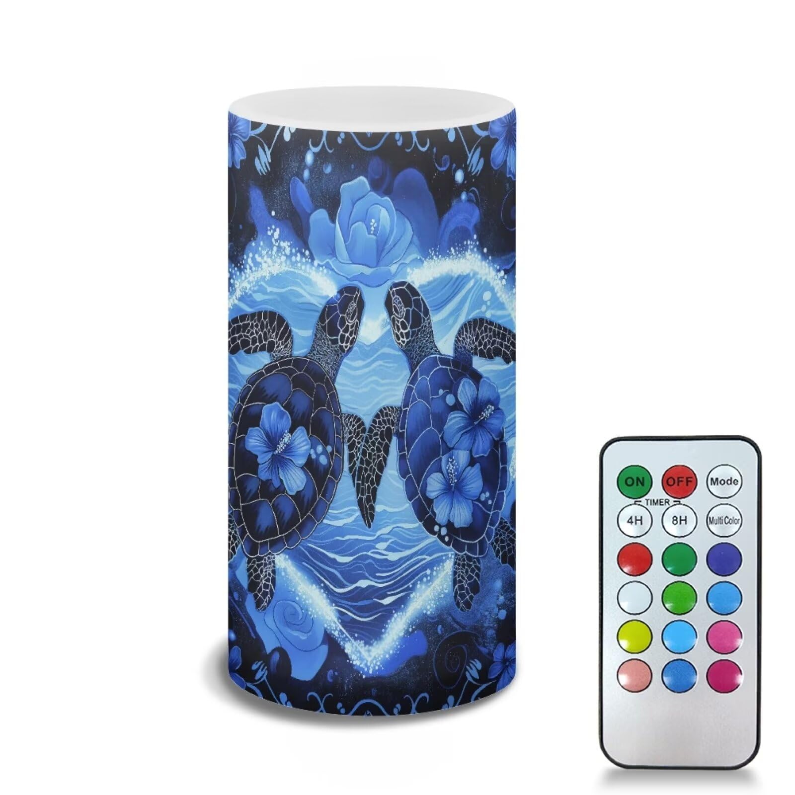 Poceacles Sea Turtle Flickering Flameless LED Battery Candles Pillar Candles Tealight with 18-Key Timer Remote with Colorful Lig