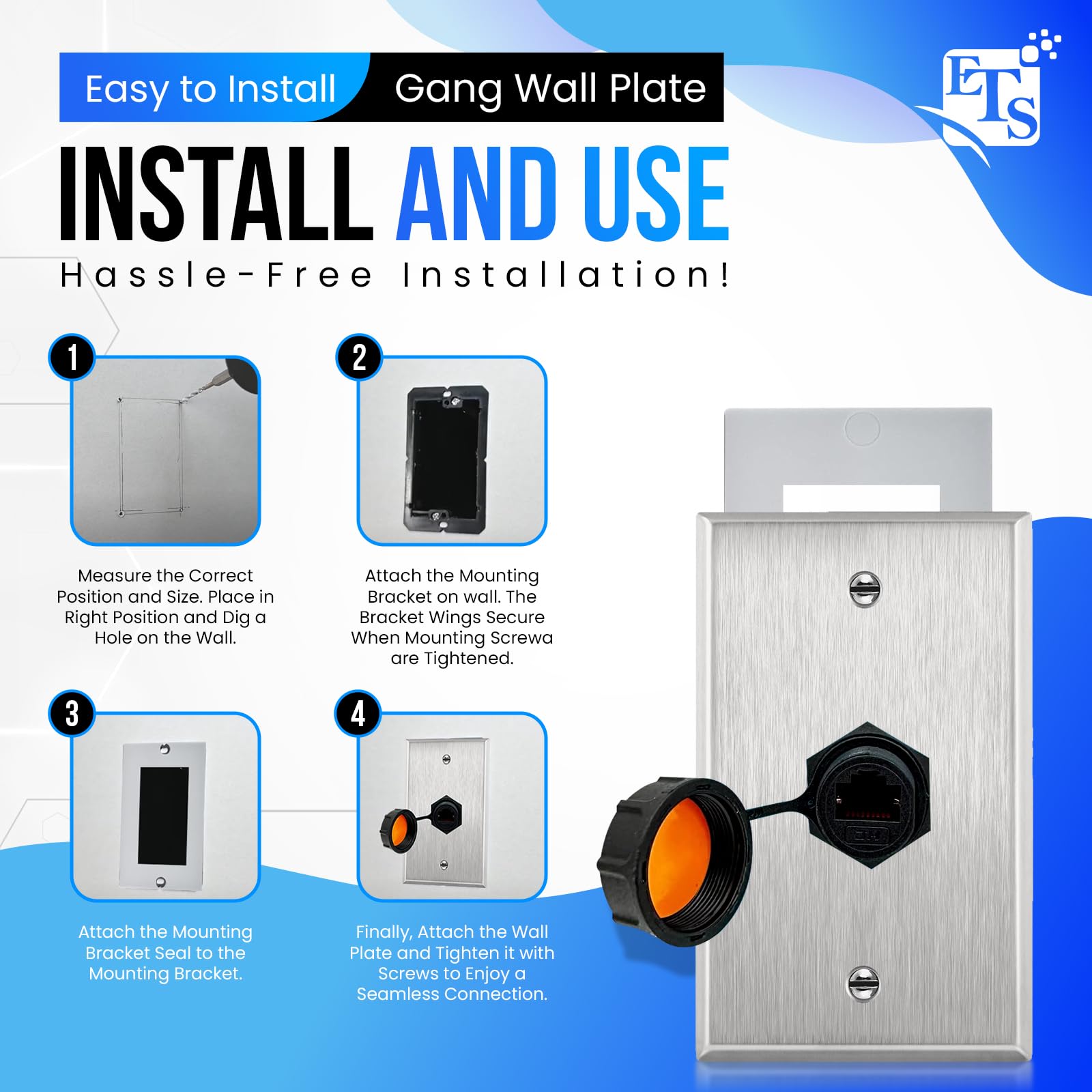 Ets Outdoor Ethernet Jack Wall Plate Weatherproof Ip67 Rj45 Connector Jack Waterproof Ethernet Bulkhead Connector, Female To Fem