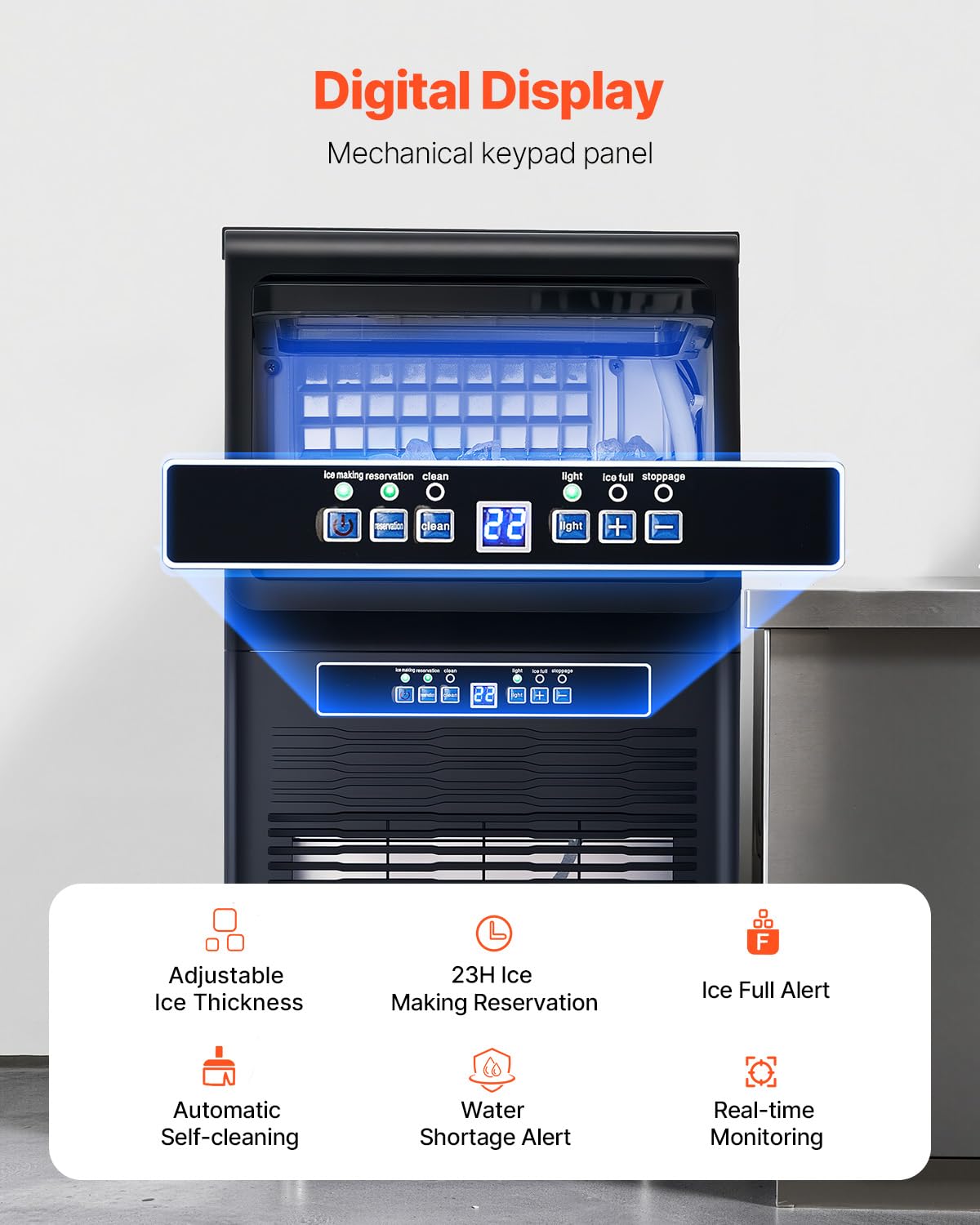 Vevor Commercial Ice Maker Machine, 80Lbs/24H Ice Maker Machine With 12Lbs Storage Capacity, 36 Ice Cubes In 15 Minutes, Led Dig