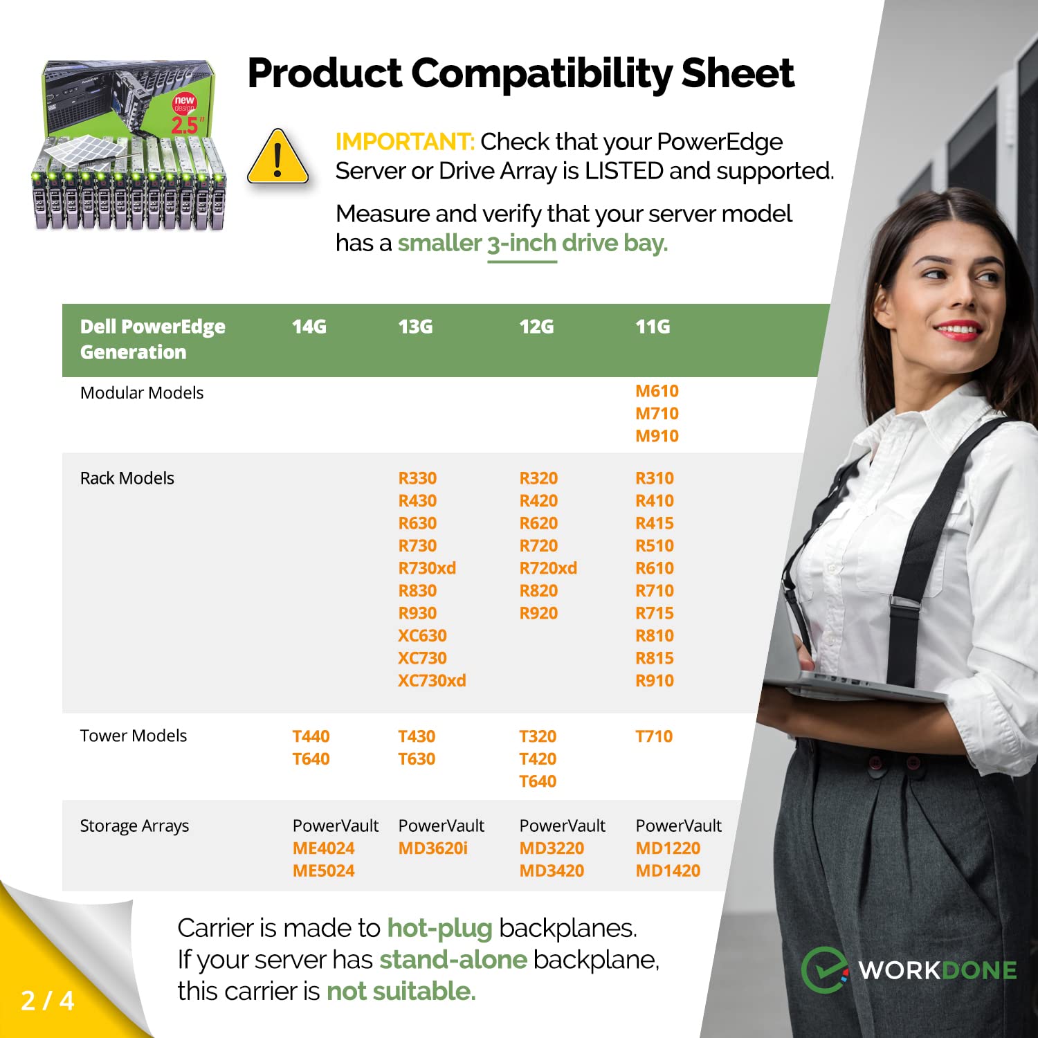Workdone 12 Pack 2.5'' Drive Caddy   G176J Compatible For Dell Poweredge Servers T440 T640 R430 T430 R630 T630 R730Xd R830 R930